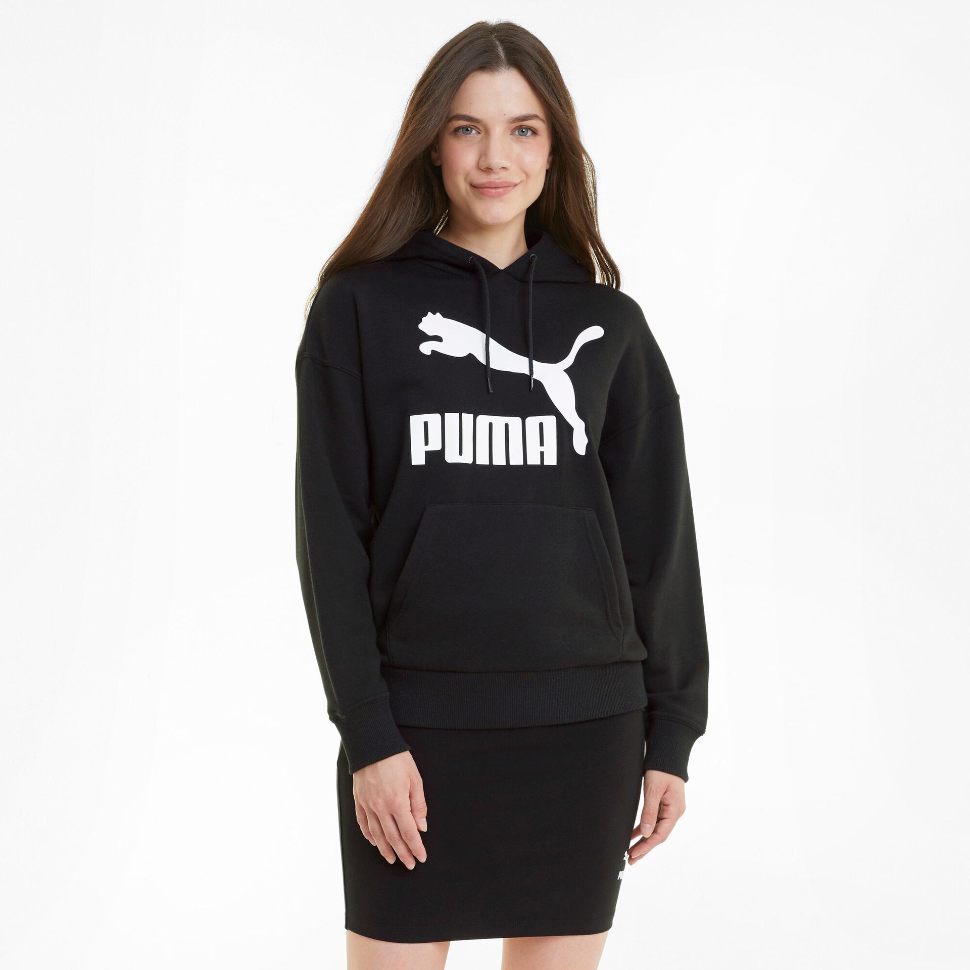 puma classics logo women's hoodie in black, size xxl