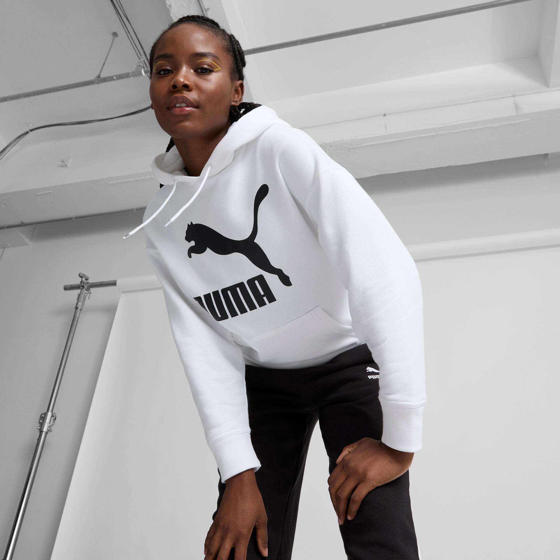 puma classics logo women's hoodie in white, size 3xl