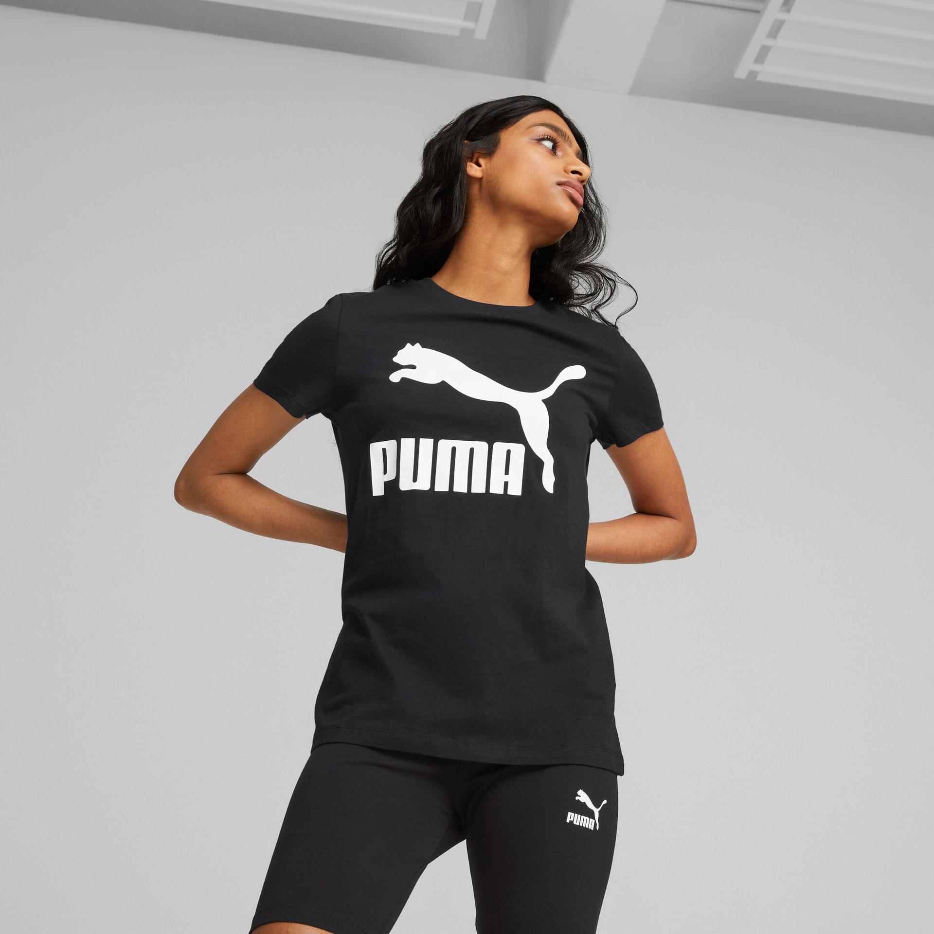 puma classics logo women's t-shirt in black, size l