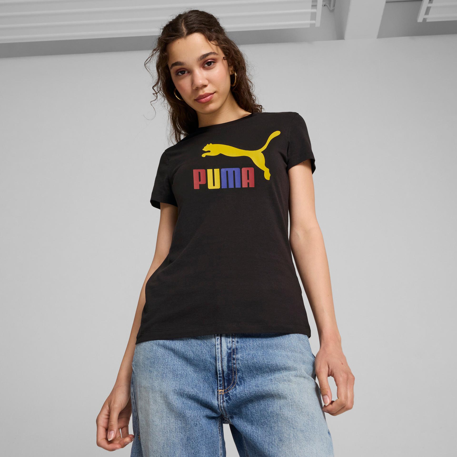puma classics logo women's t-shirt in black, size xs