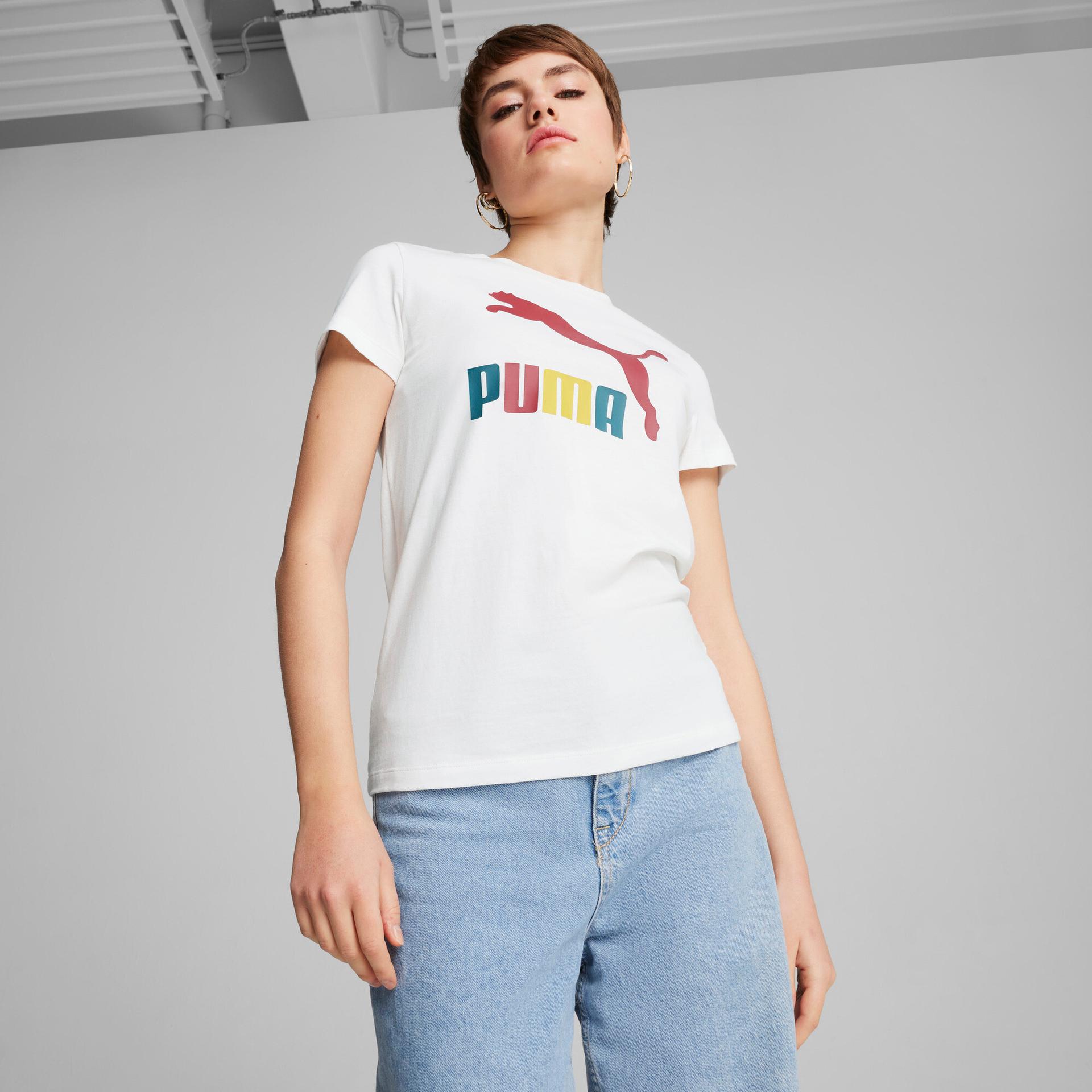 puma classics logo women's t-shirt in white, size s