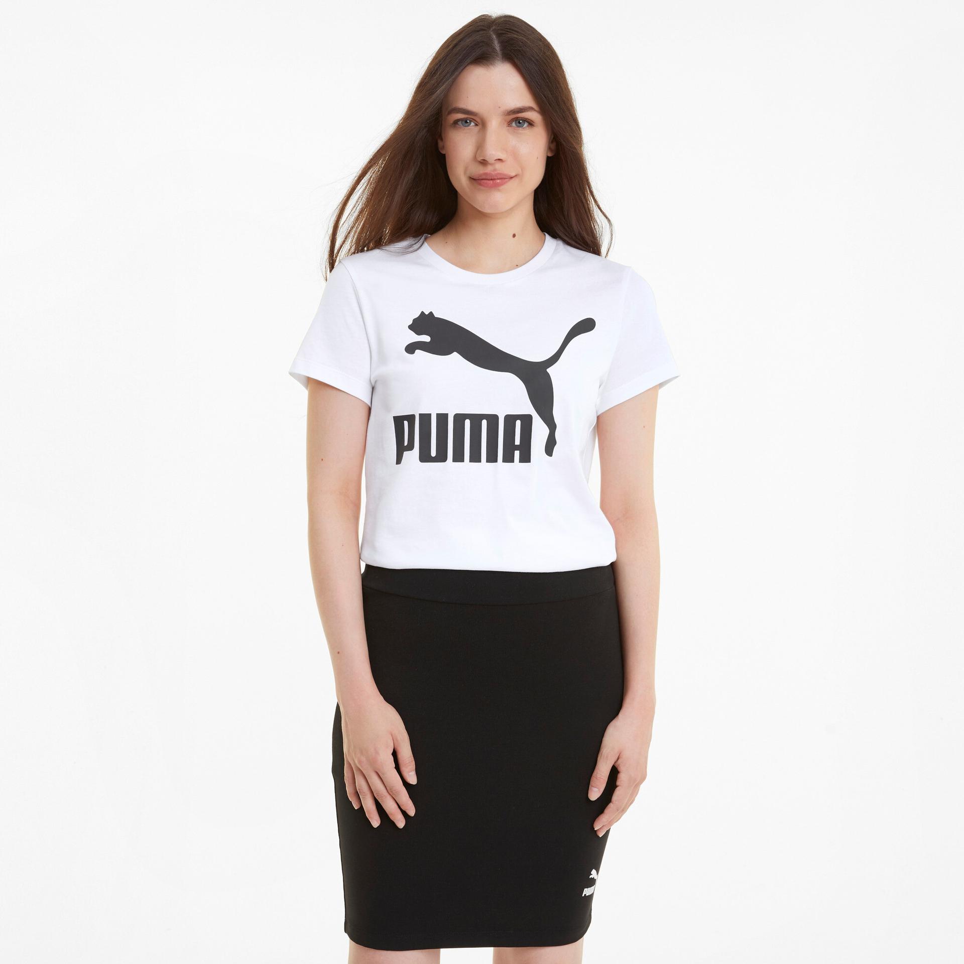 puma classics logo women's t-shirt in white, size xs