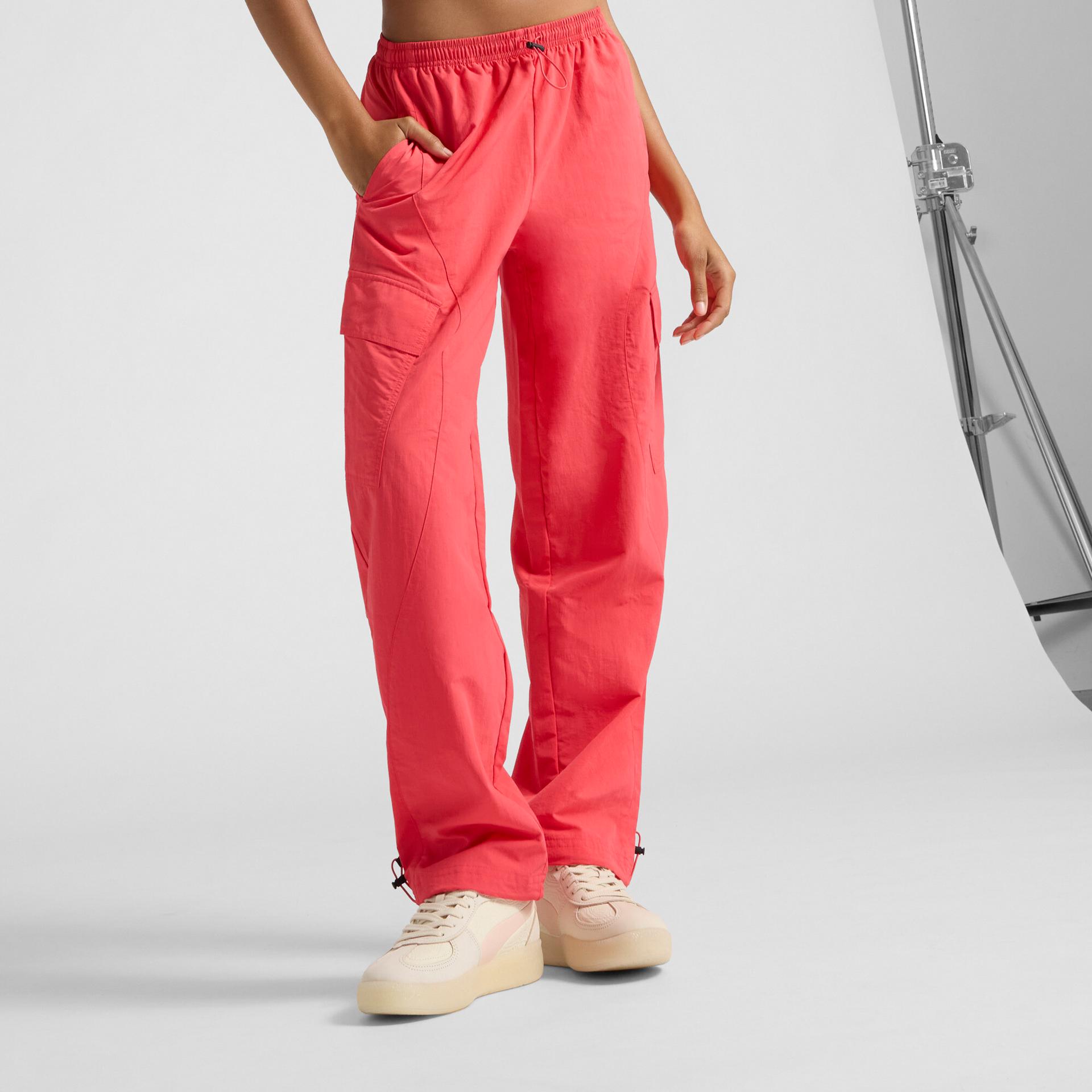 puma classics turn it up women's cargo pants in red, size xxs