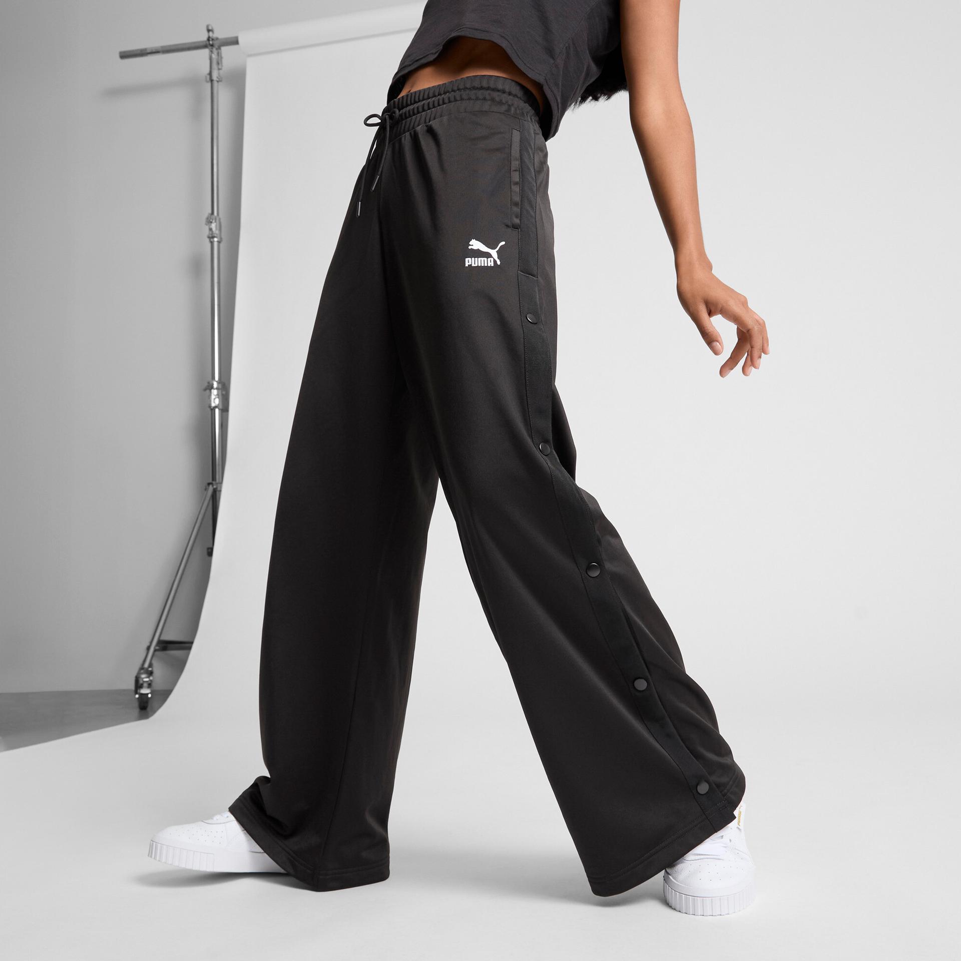 puma classics women's popper pants in black, size xl