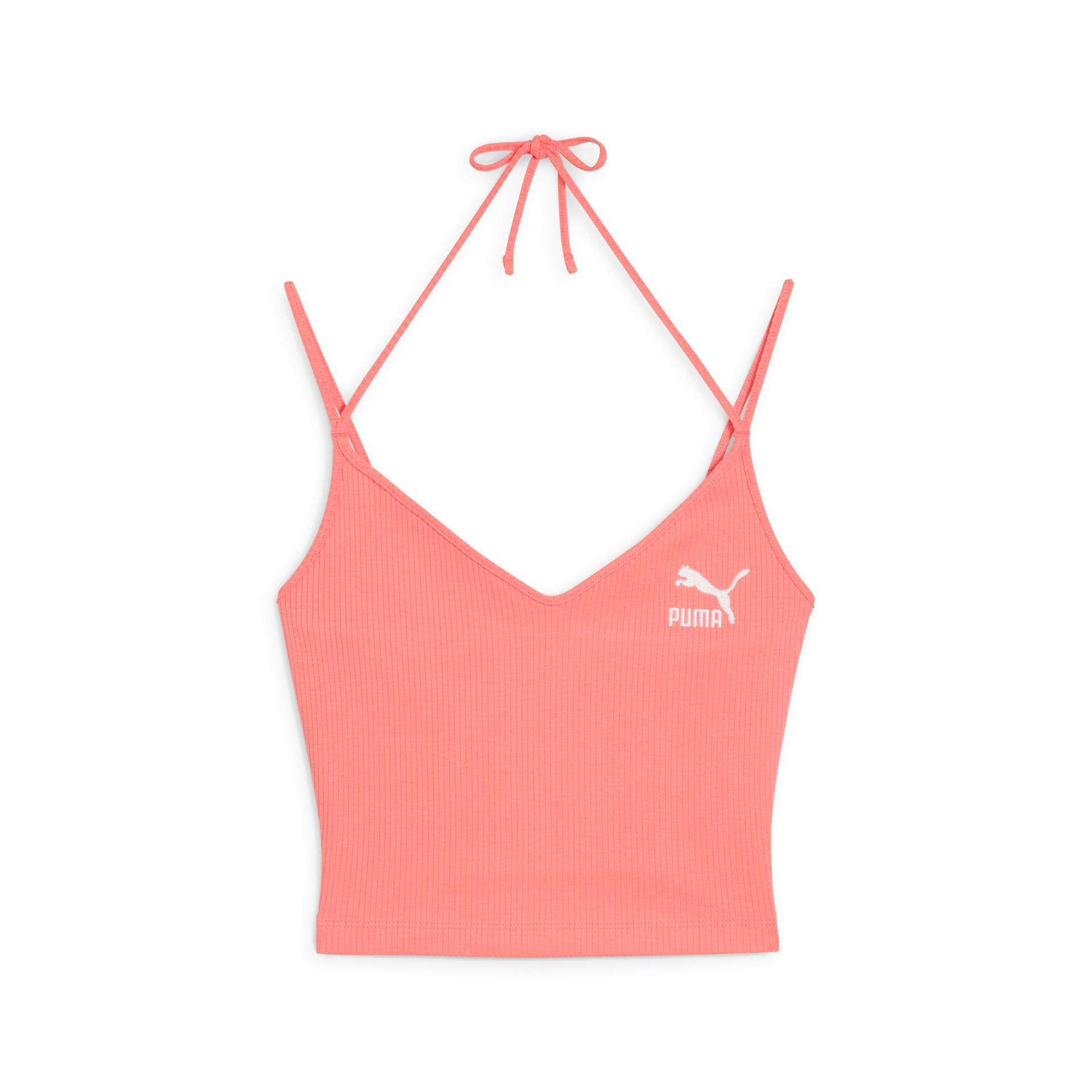 puma classics women's ribbed crop top in pink, size xxs