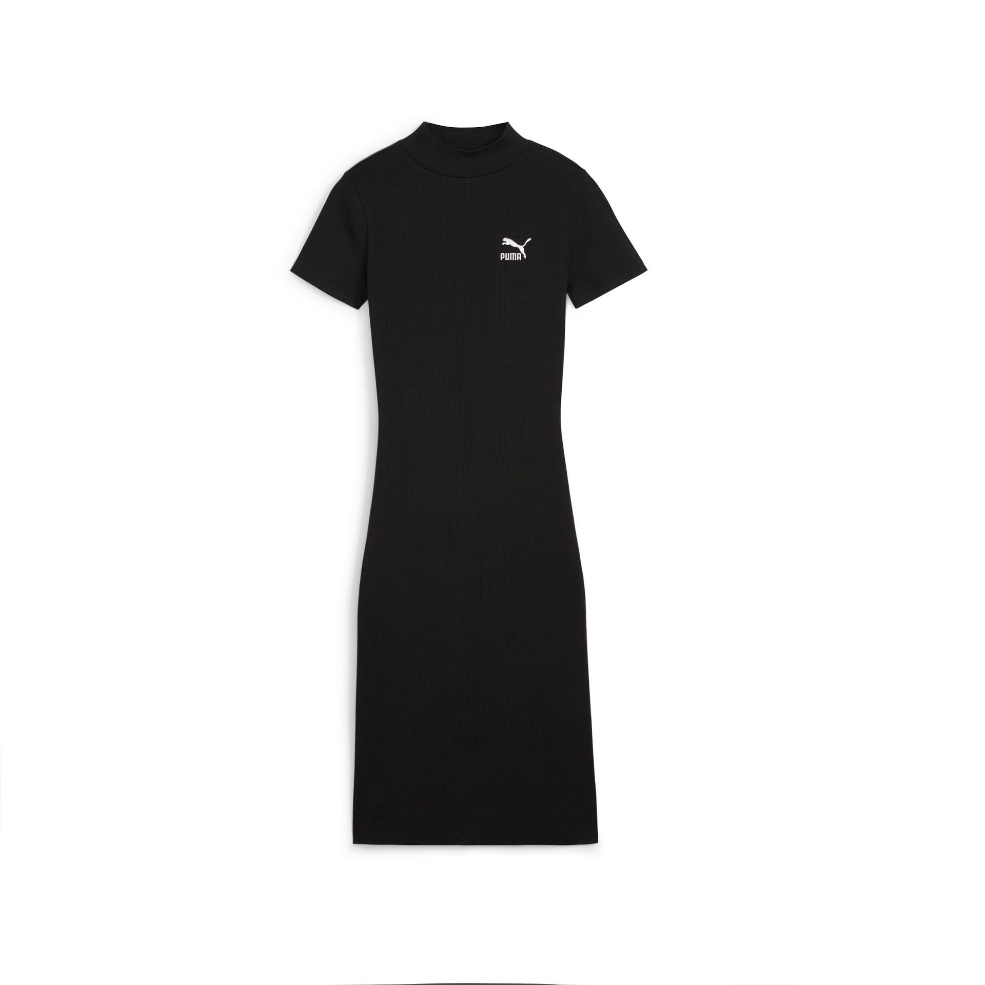 puma classics women's ribbed dress in black, size l