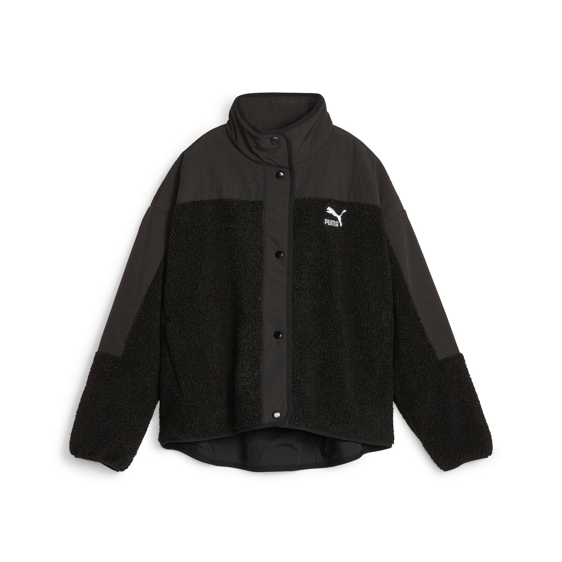 puma classics women's sherpa jacket in black, size xl
