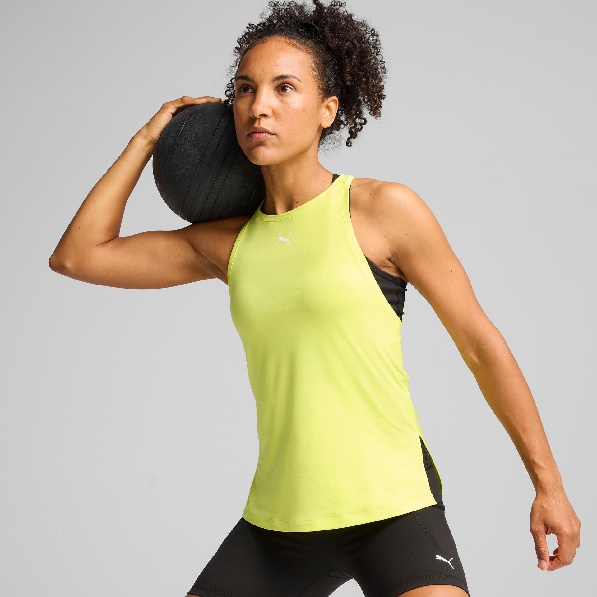 puma cloudspun racerback women's tank top in yellow, size xxs