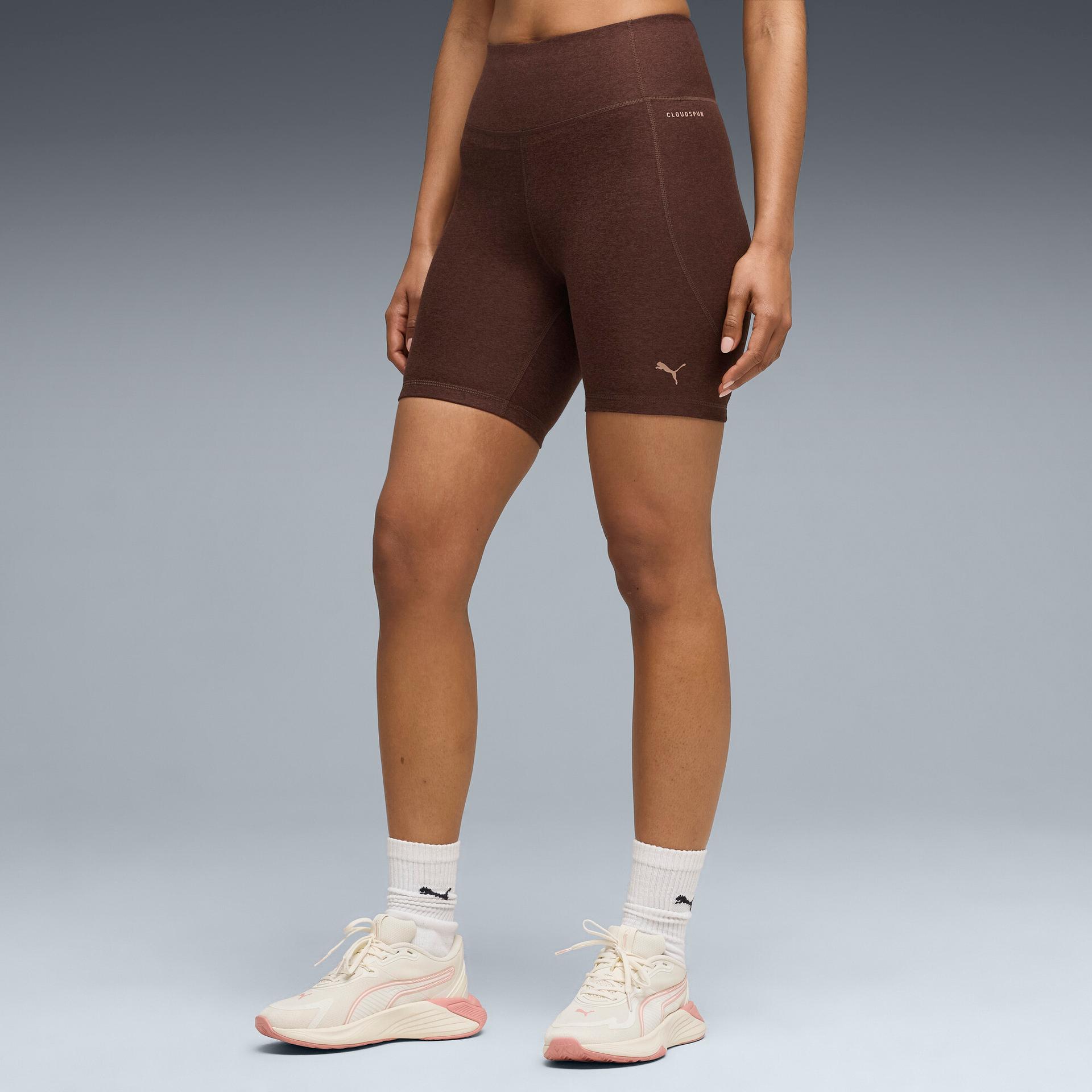 puma cloudspun ultra soft women's 6" training short tight in brown, size l