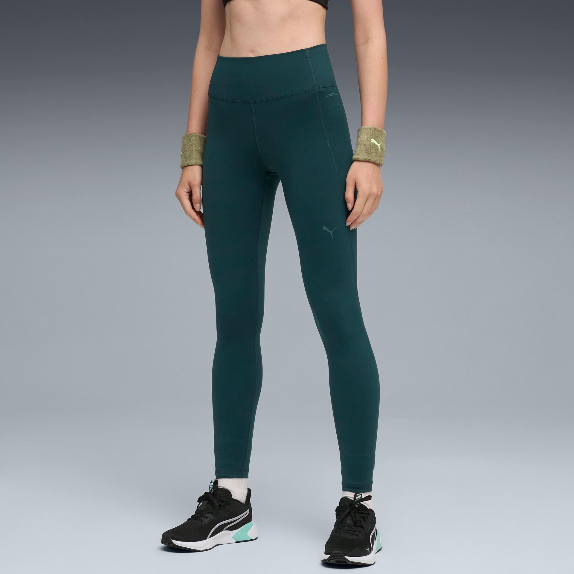 puma cloudspun ultra soft women's high-waist, full length training tights in green, size m