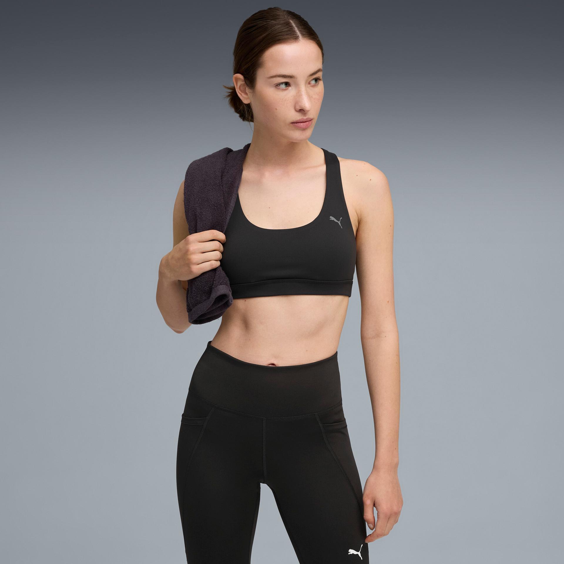puma cloudspun ultra soft women's mid impact sports bra in black, size xl