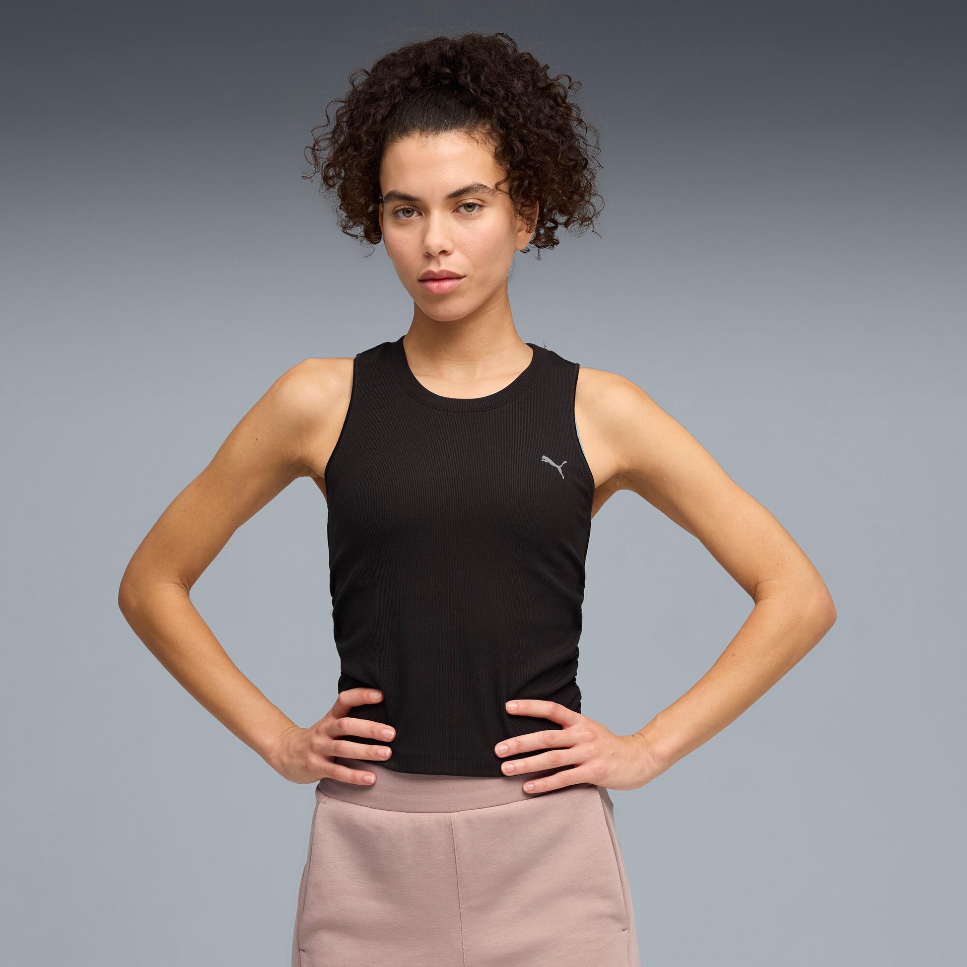puma cloudspun ultra soft women's ribbed training tank top in black, size l