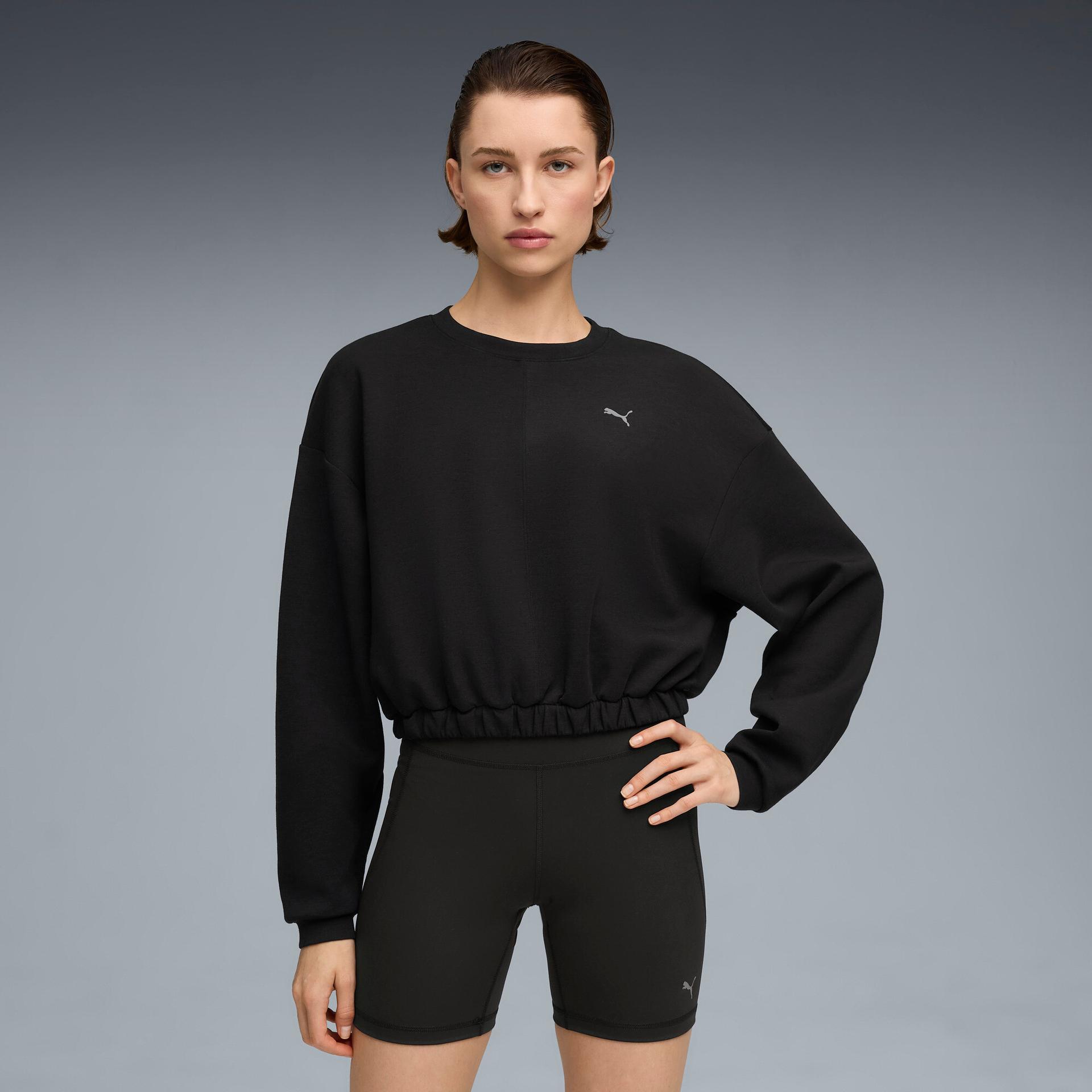 puma cloudspun ultra soft women's training crew sweatshirt in black, size xl