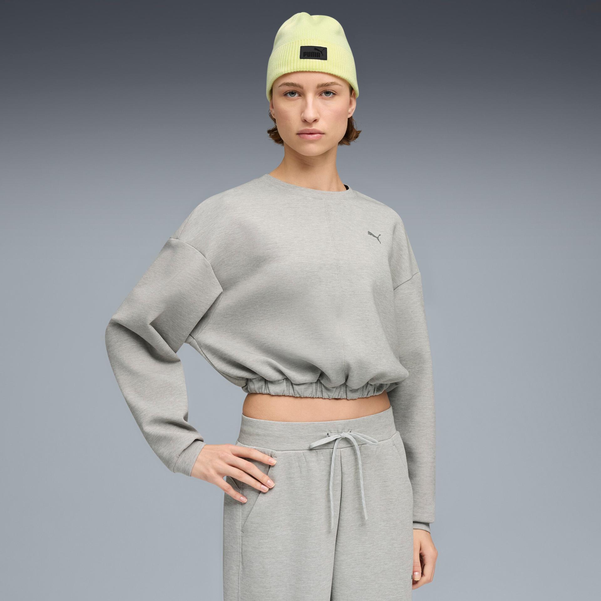 puma cloudspun ultra soft women's training crew sweatshirt in grey, size xxl