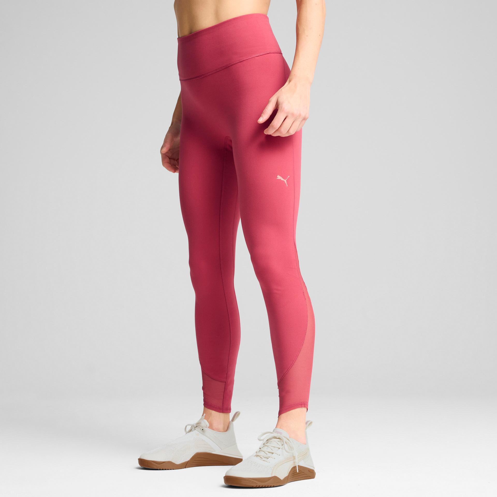 puma cloudspun women's soft mesh high-waisted 7/8 tights in red, size l