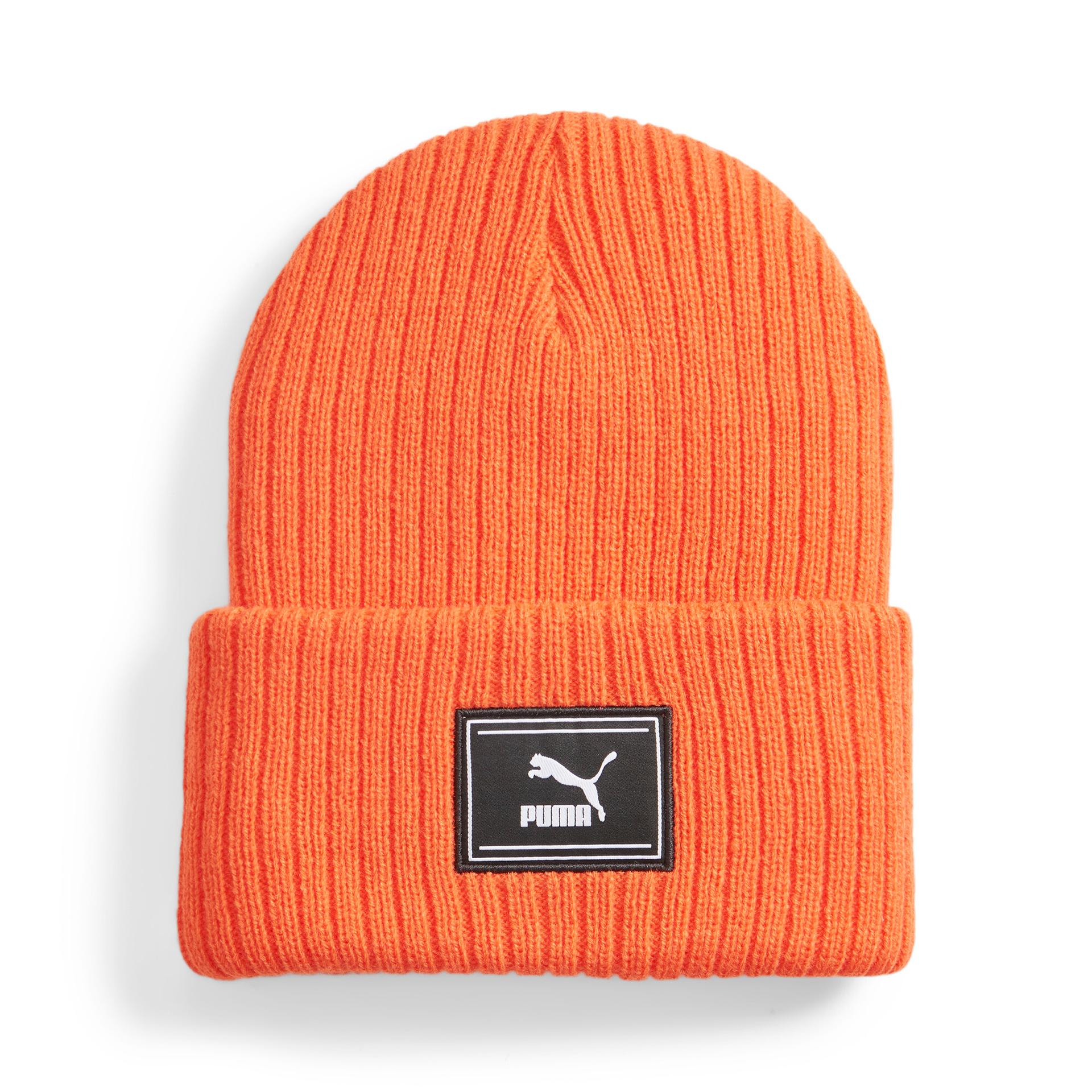 puma cuff trend women's beanie hat in orange, size adult