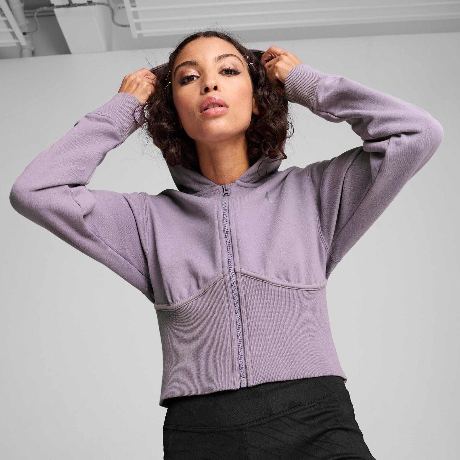 puma dare to gym2k women's cropped hoodie in purple, size m