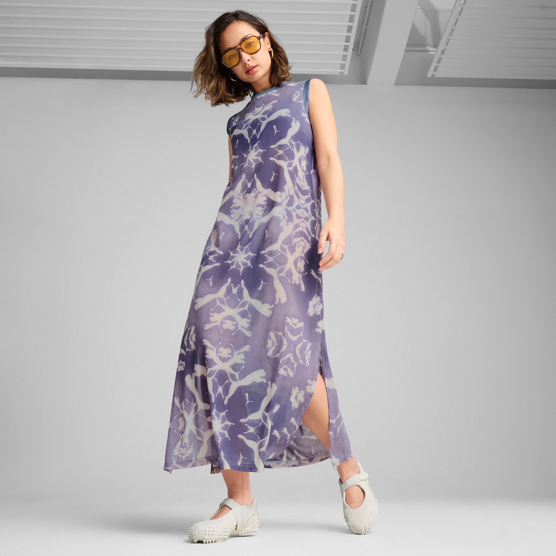 puma dare to women's mesh column dress in blue, size xxl