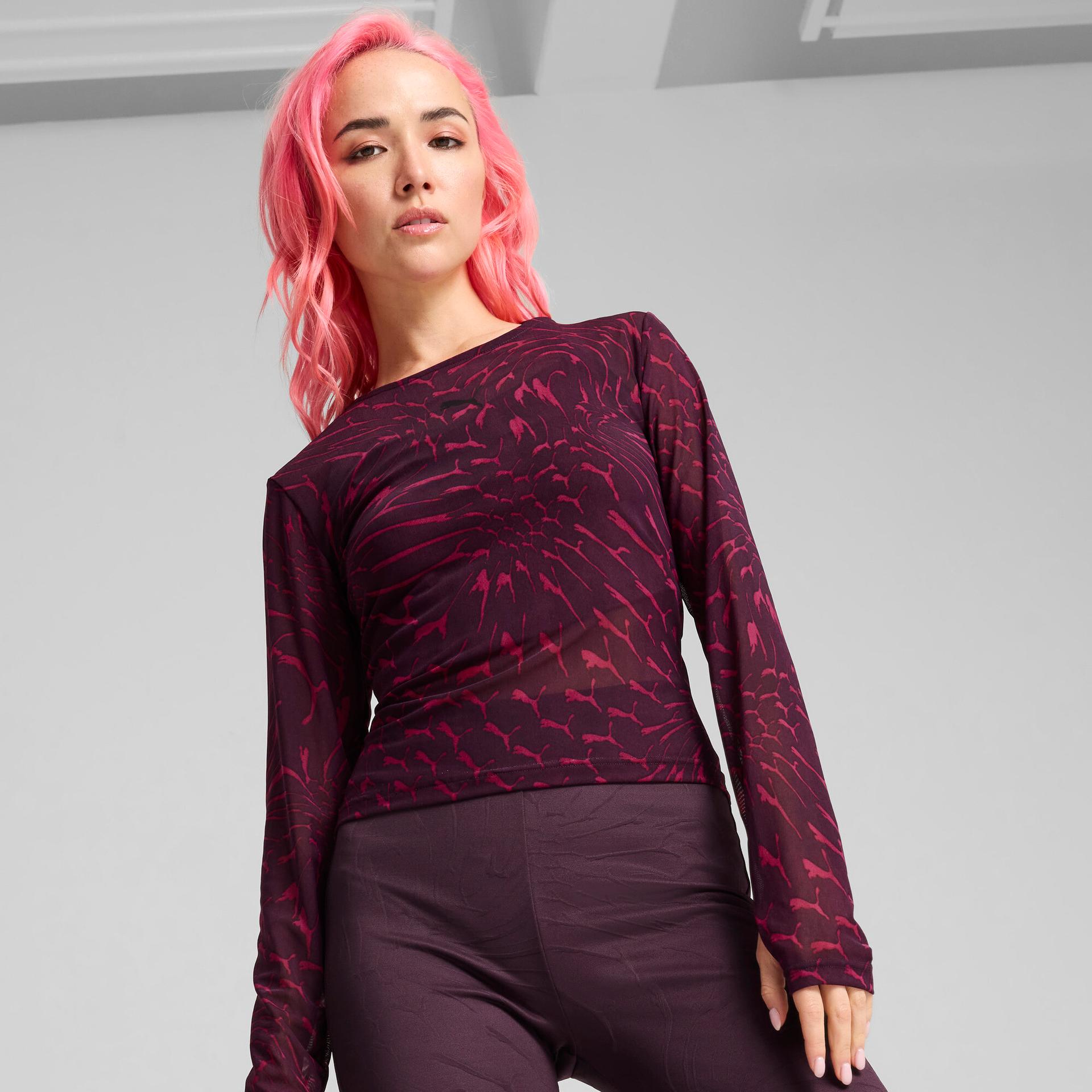 puma dare to women's mesh long sleeve t-shirt in purple, size xxl