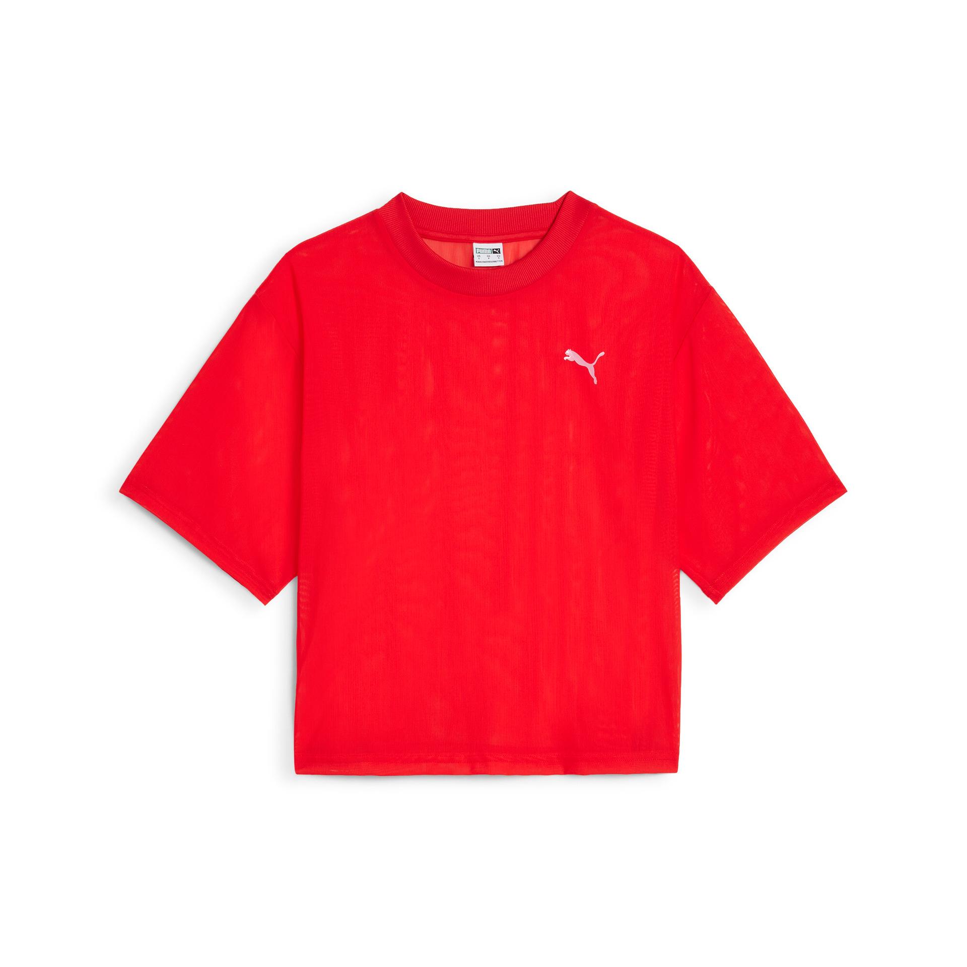 puma dare to women's mesh t-shirt in red, size l