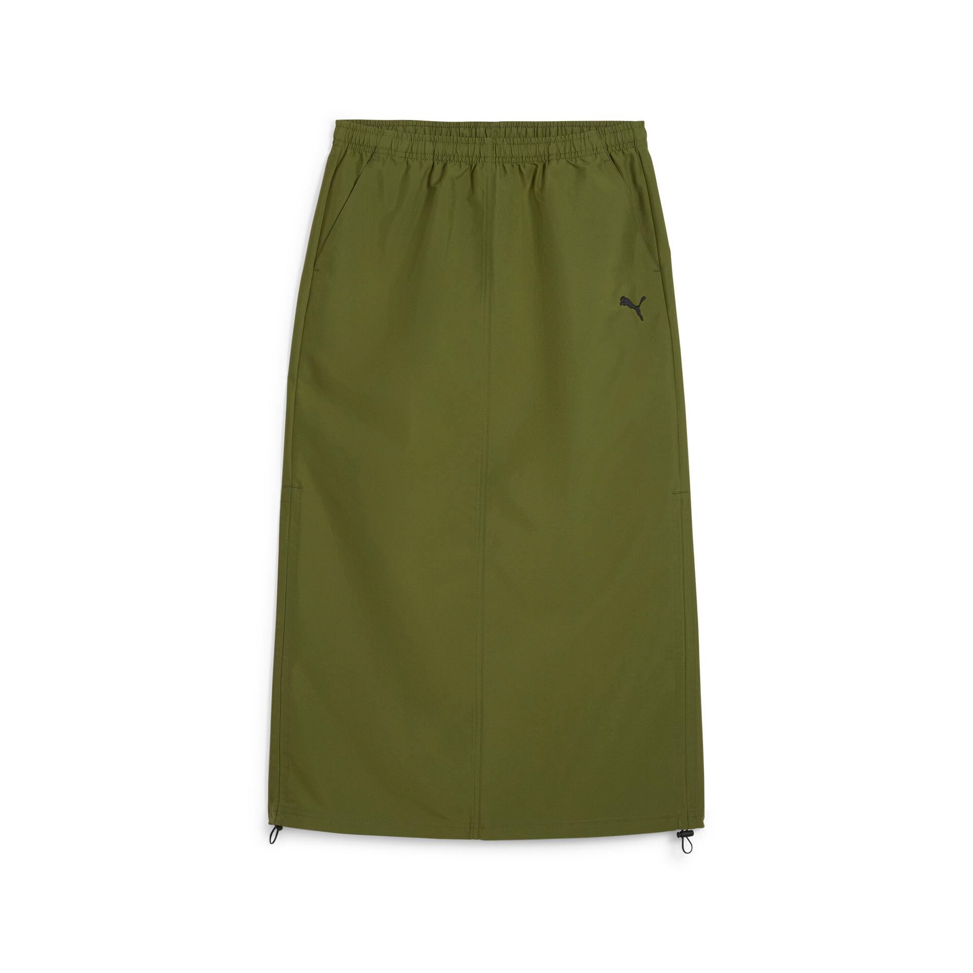 puma dare to women's midi woven skirt in green, size s