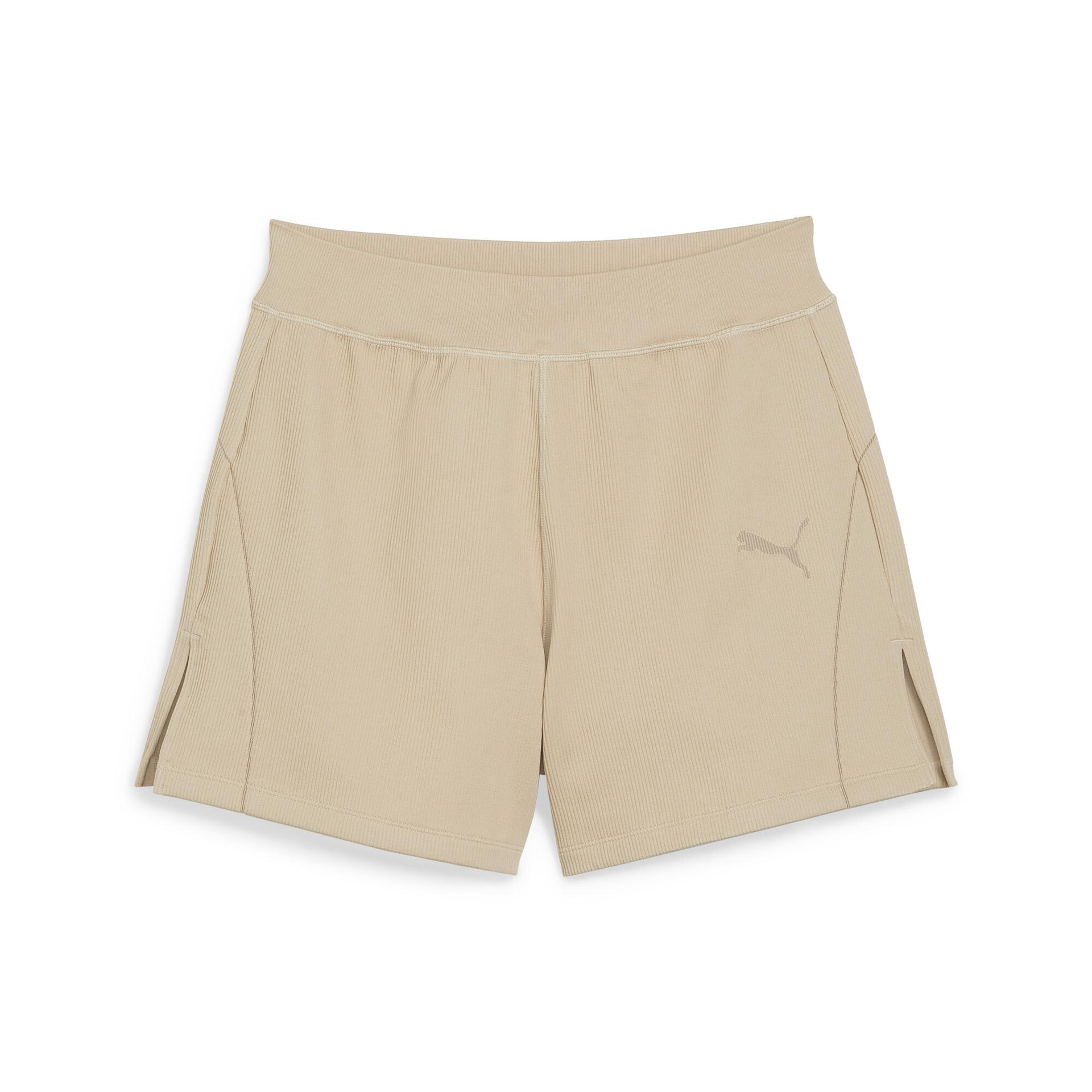 puma dare to women's muted motion flared shorts in beige, size l