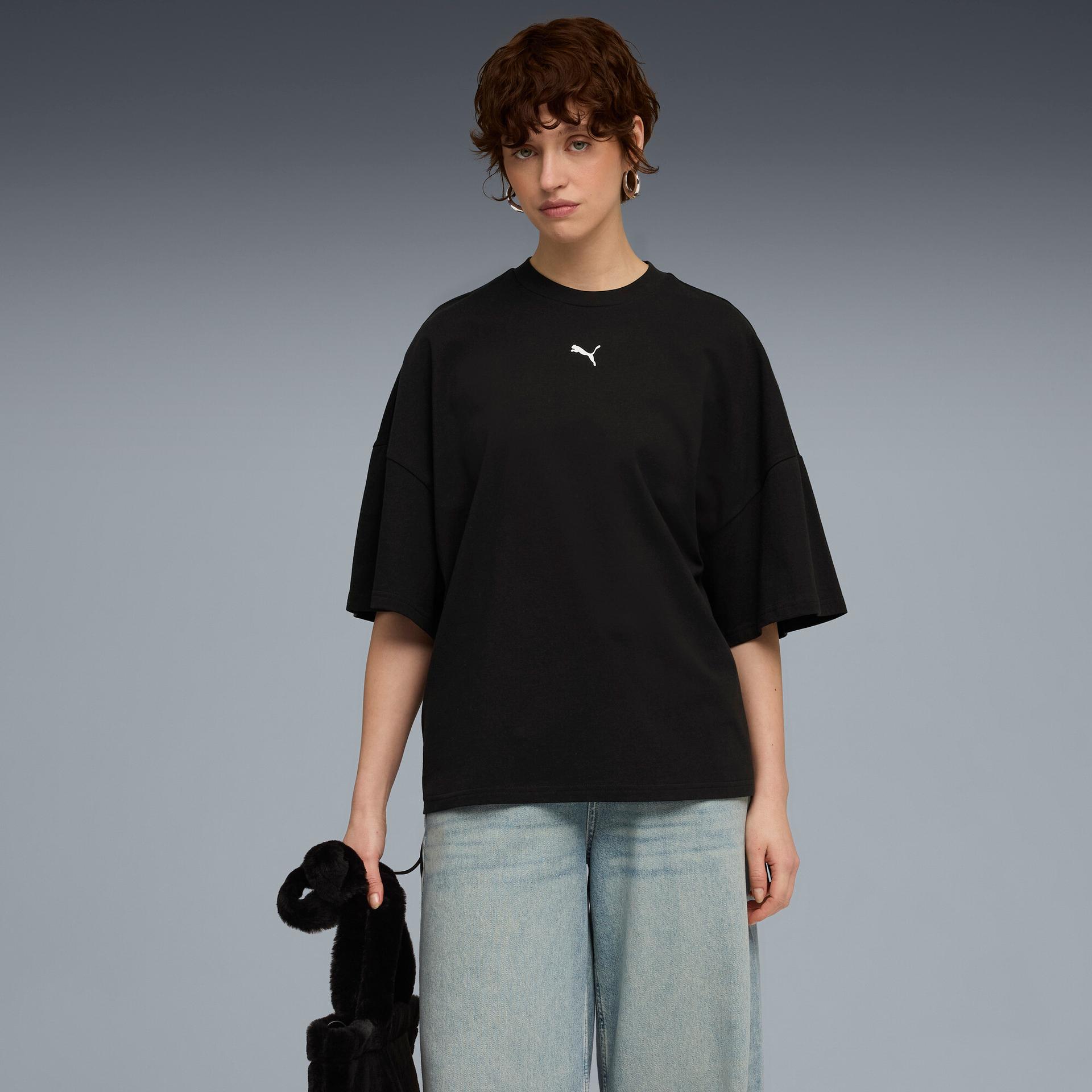 puma dare to women's oversized t-shirt in black, size xxs