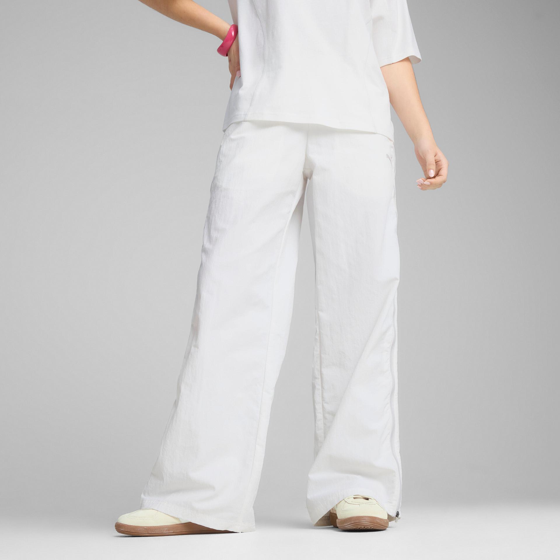puma dare to women's relaxed woven zip-off pants in white, size xs