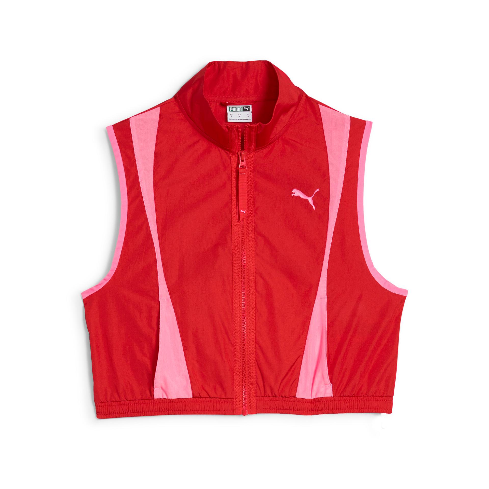 puma dare to women's woven vest in red, size m