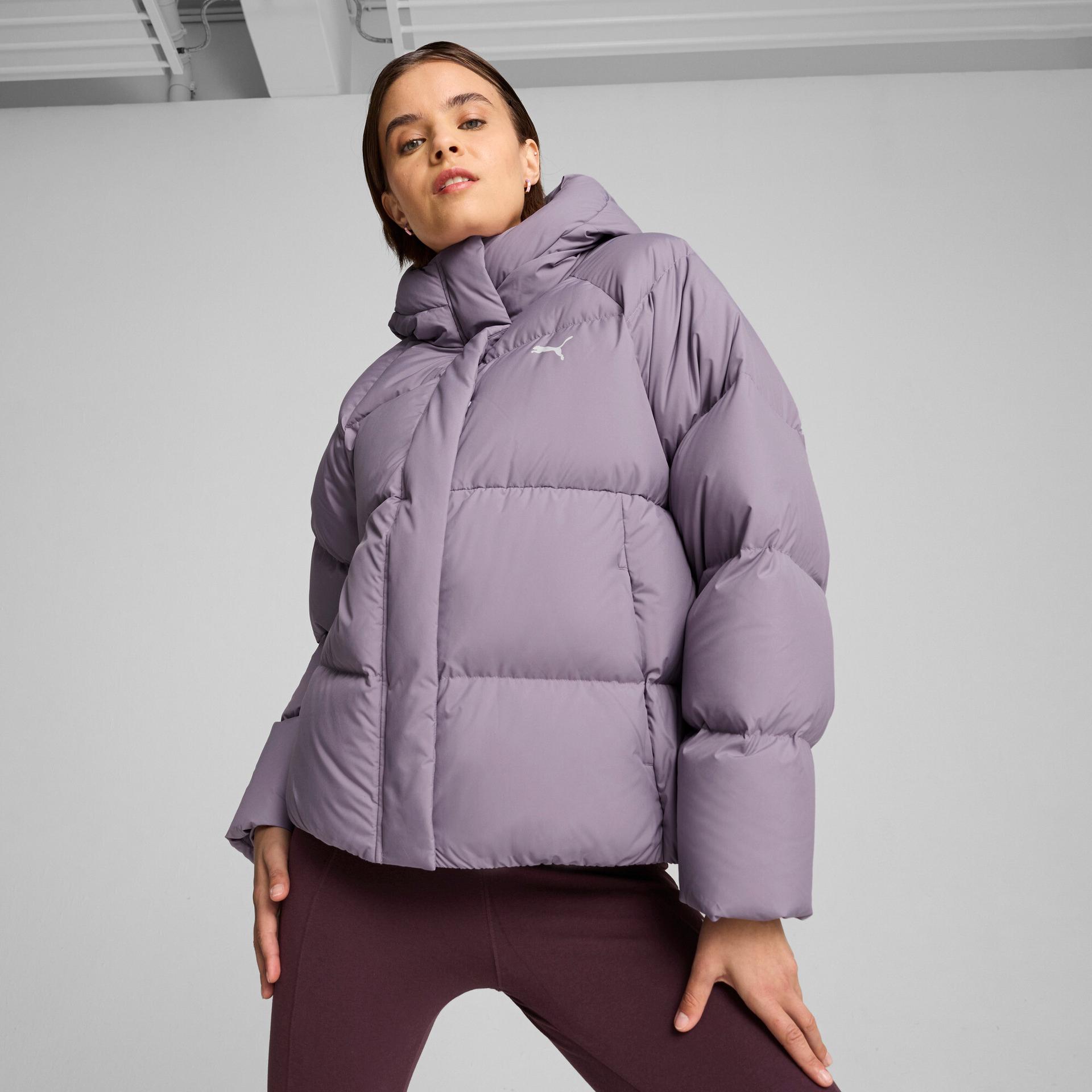 puma down puffer jacket women in purple, size l