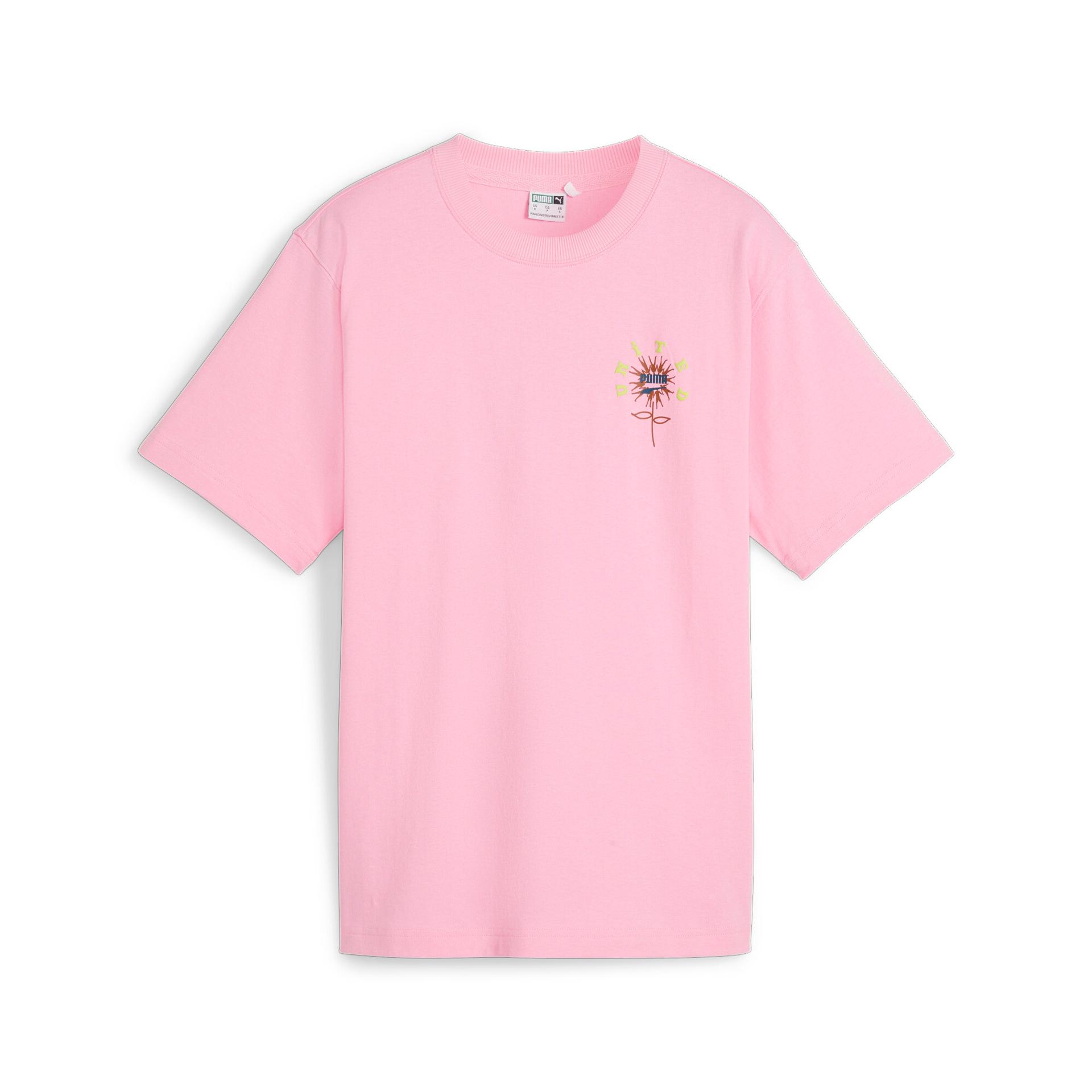 puma downtown women's relaxed graphic t-shirt in pink, size xs
