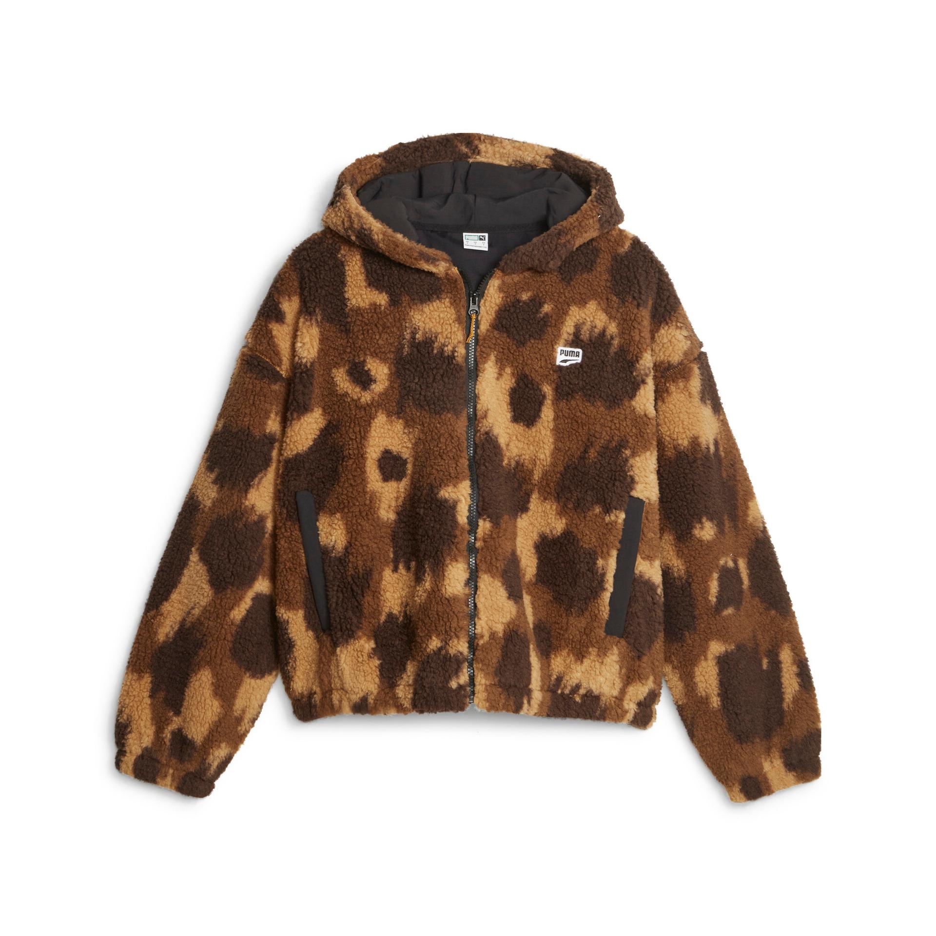 puma downtown women's sherpa jacket in black, size xl