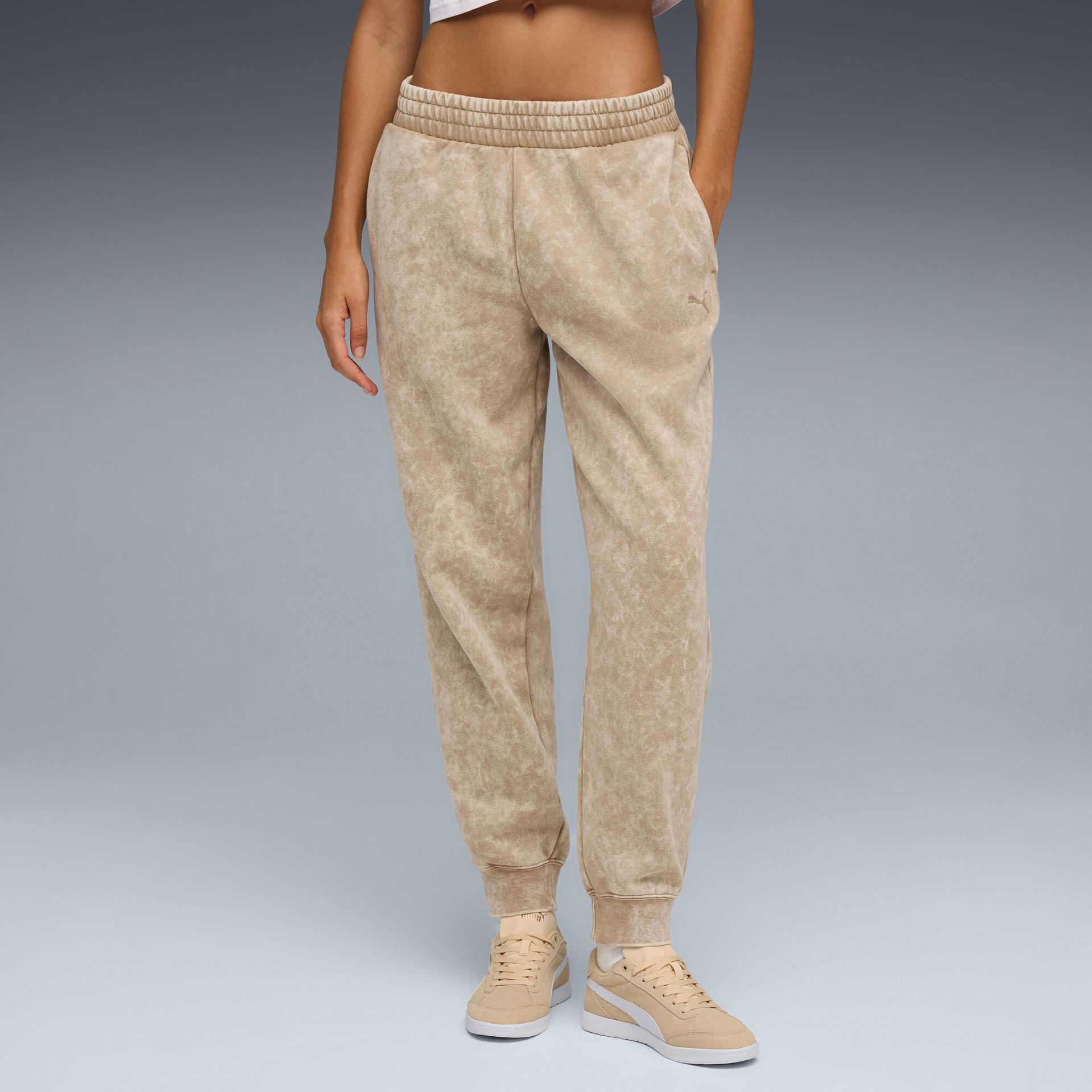 puma elevated essentials acid wash women's fleece sweatpants in beige, size s