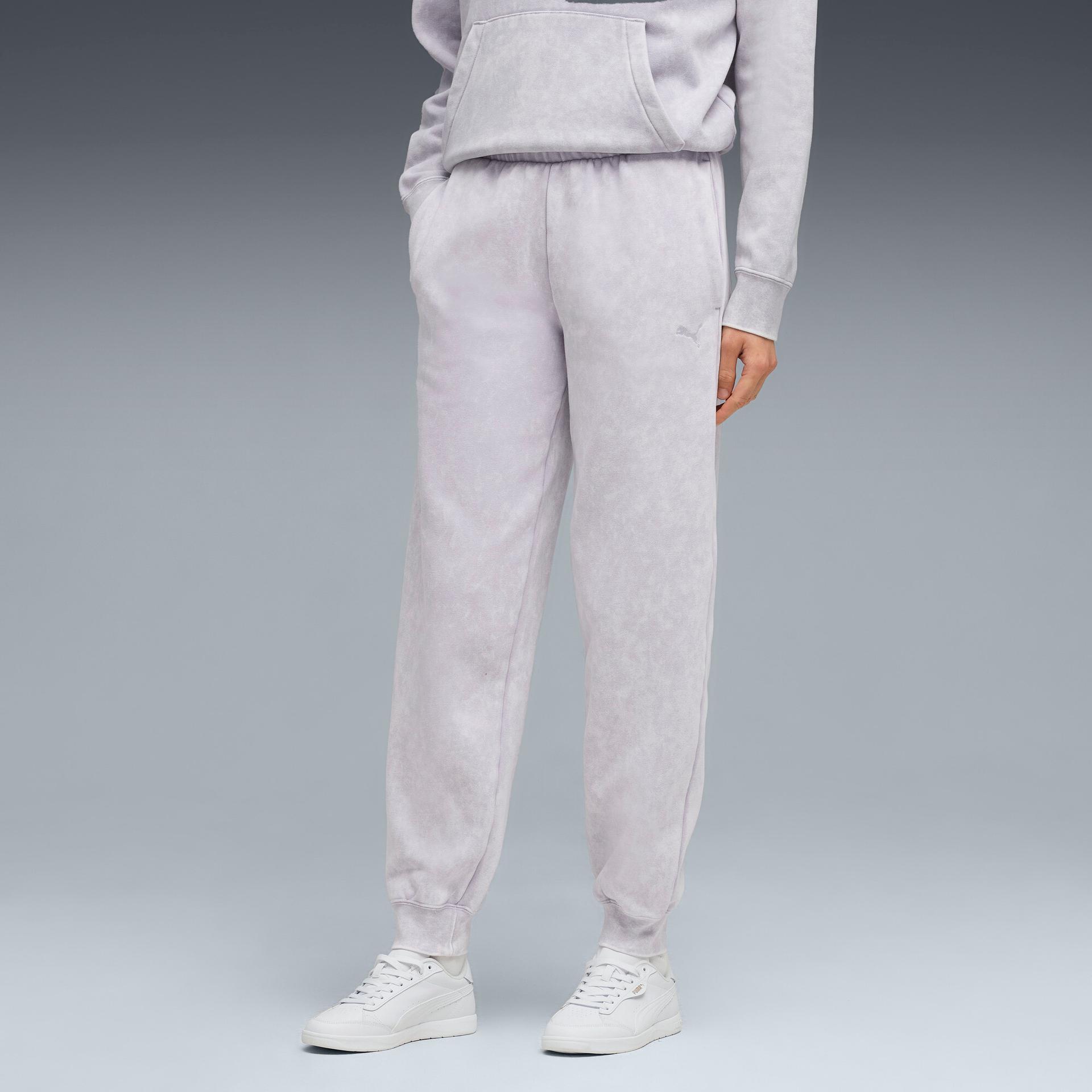 puma elevated essentials acid wash women's fleece sweatpants in purple, size xxs