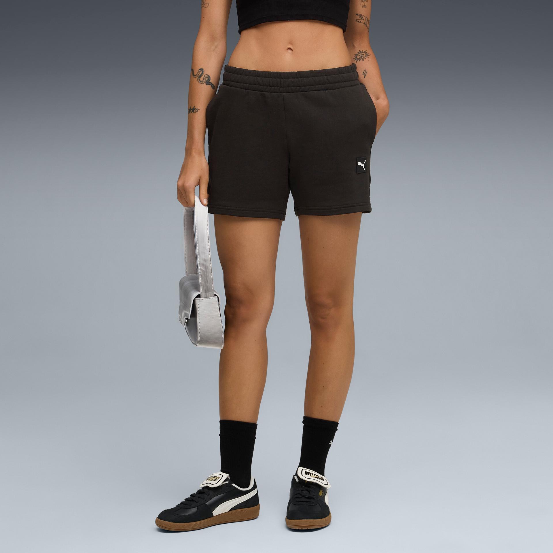 puma elevated essentials women's 5" mid-rise shorts in black, size xxl