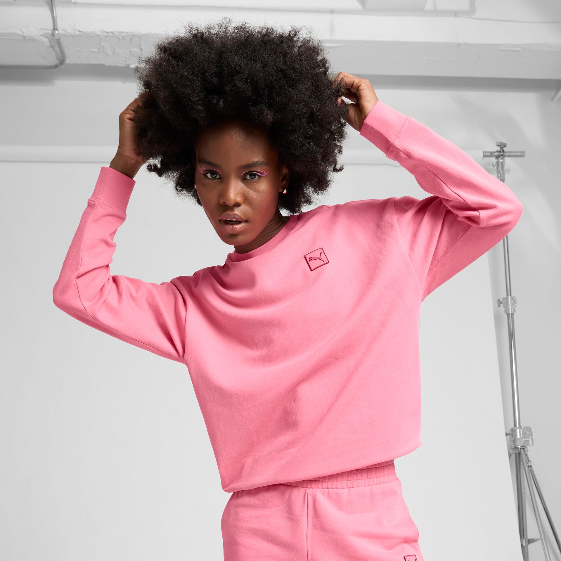 puma elevated essentials women's comfort crew sweatshirt in pink, size xxl