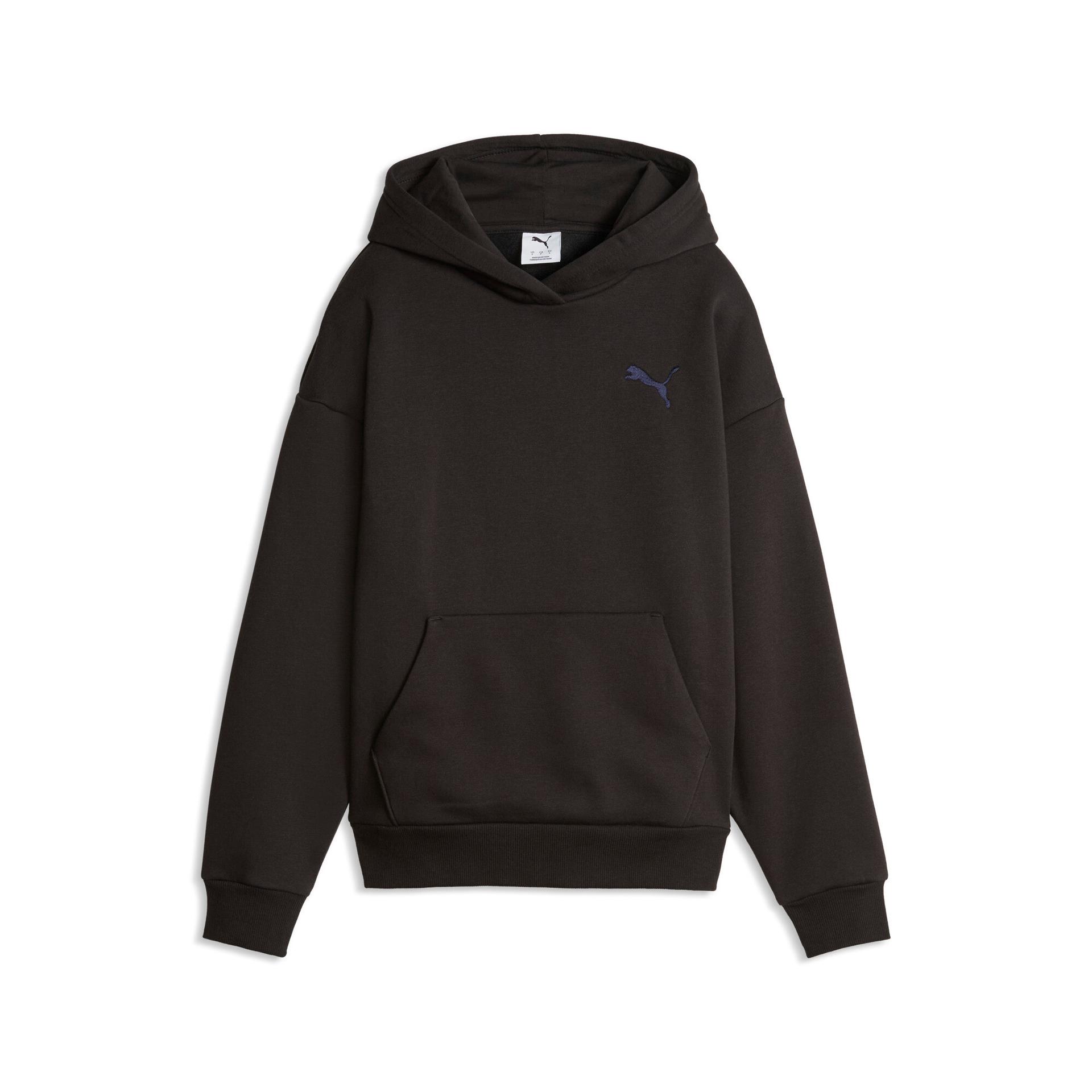 puma elevated essentials women's fleece hoodie in black, size l