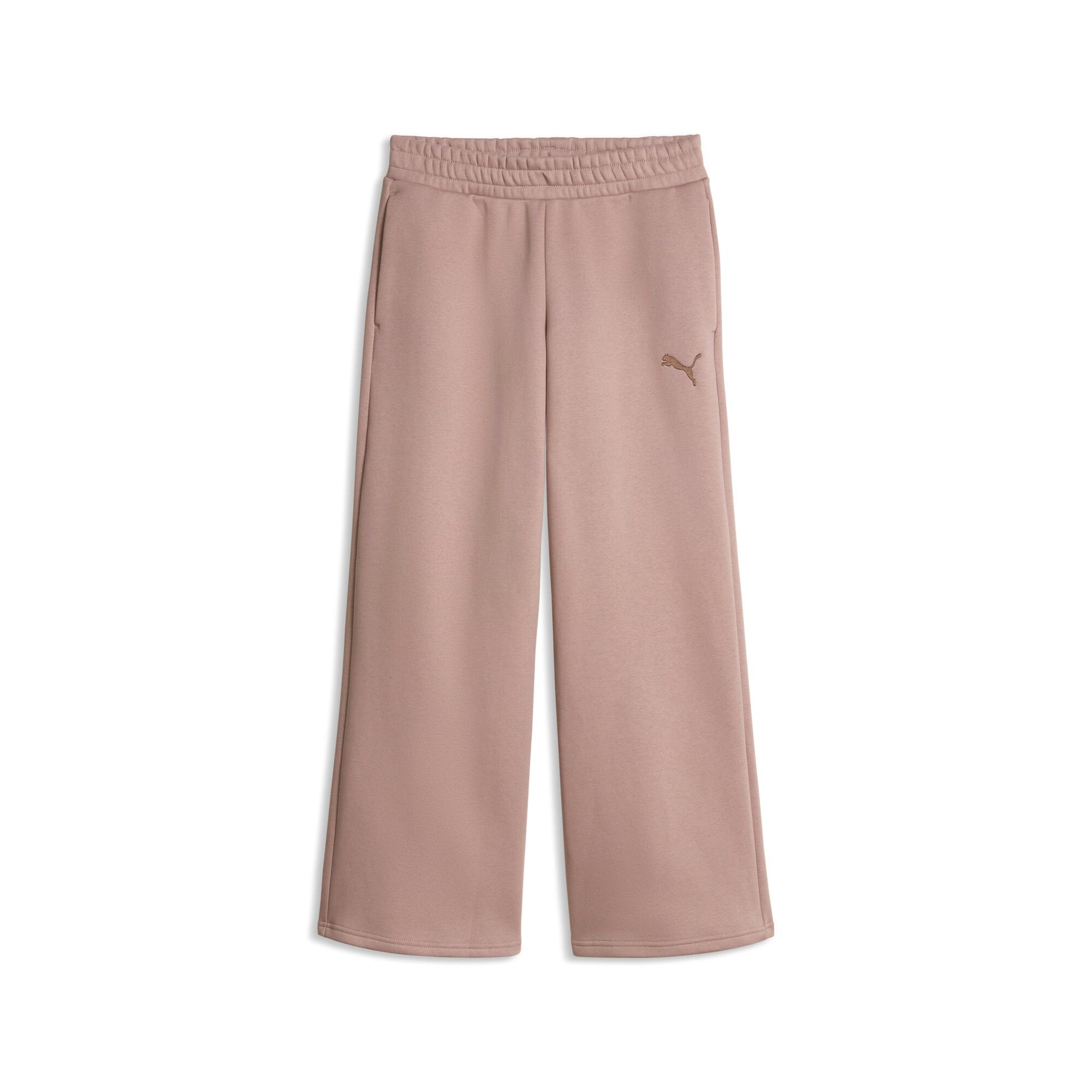 puma elevated essentials women's fleece wide leg sweatpants in beige, size 3xl