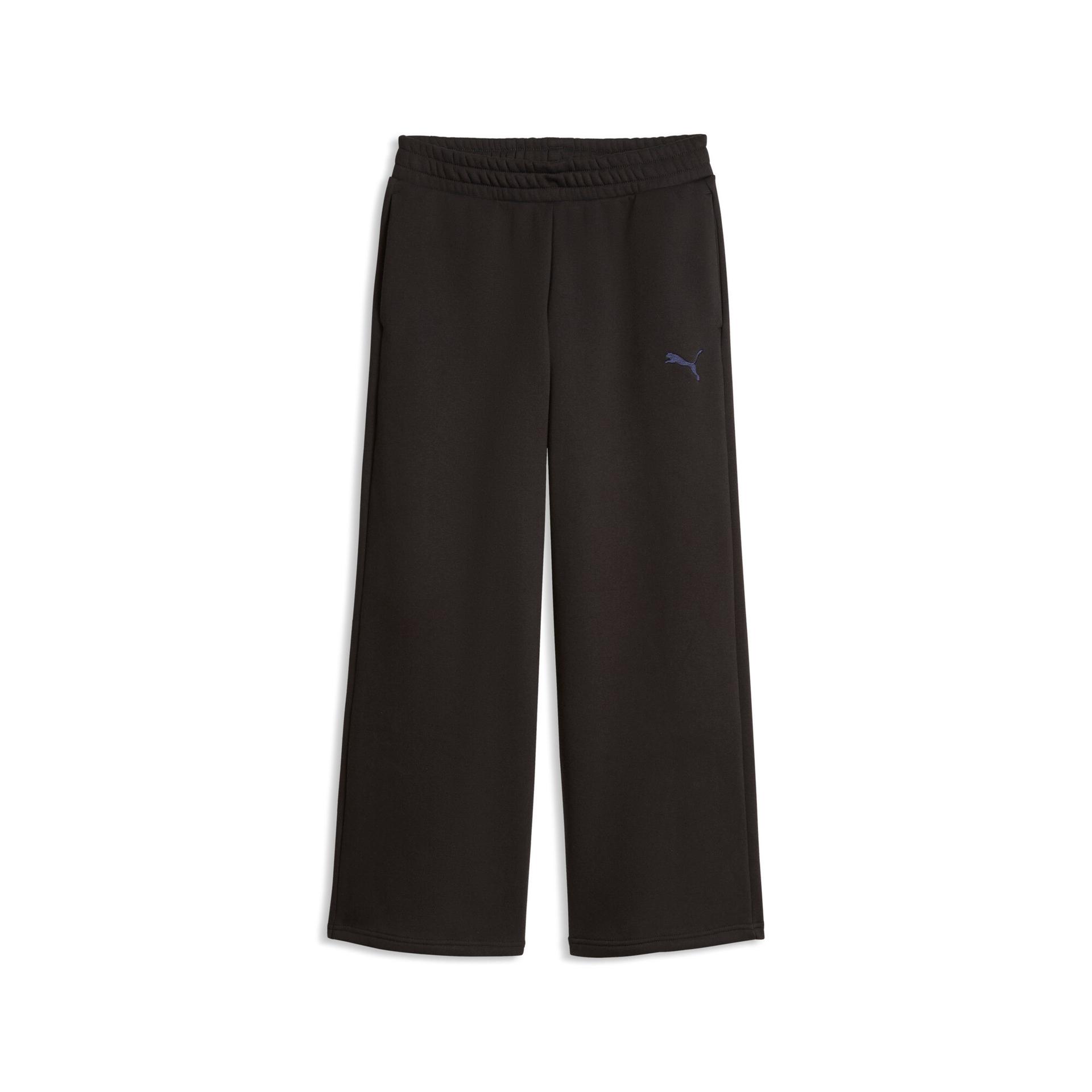 puma elevated essentials women's fleece wide leg sweatpants in black, size xs