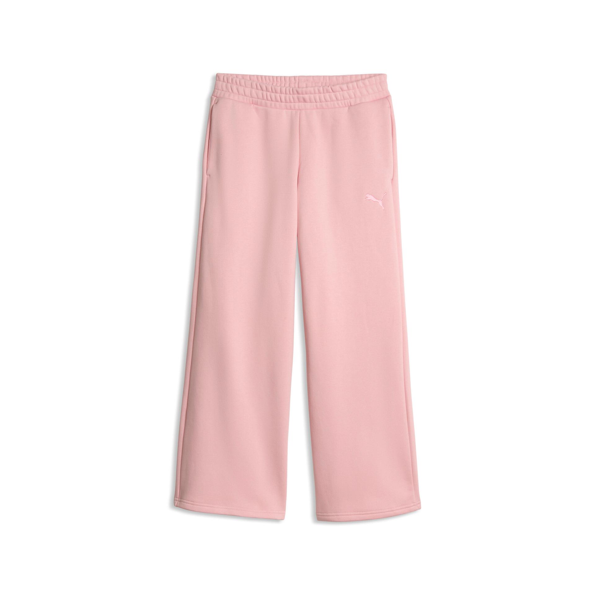 puma elevated essentials women's fleece wide leg sweatpants in pink, size m