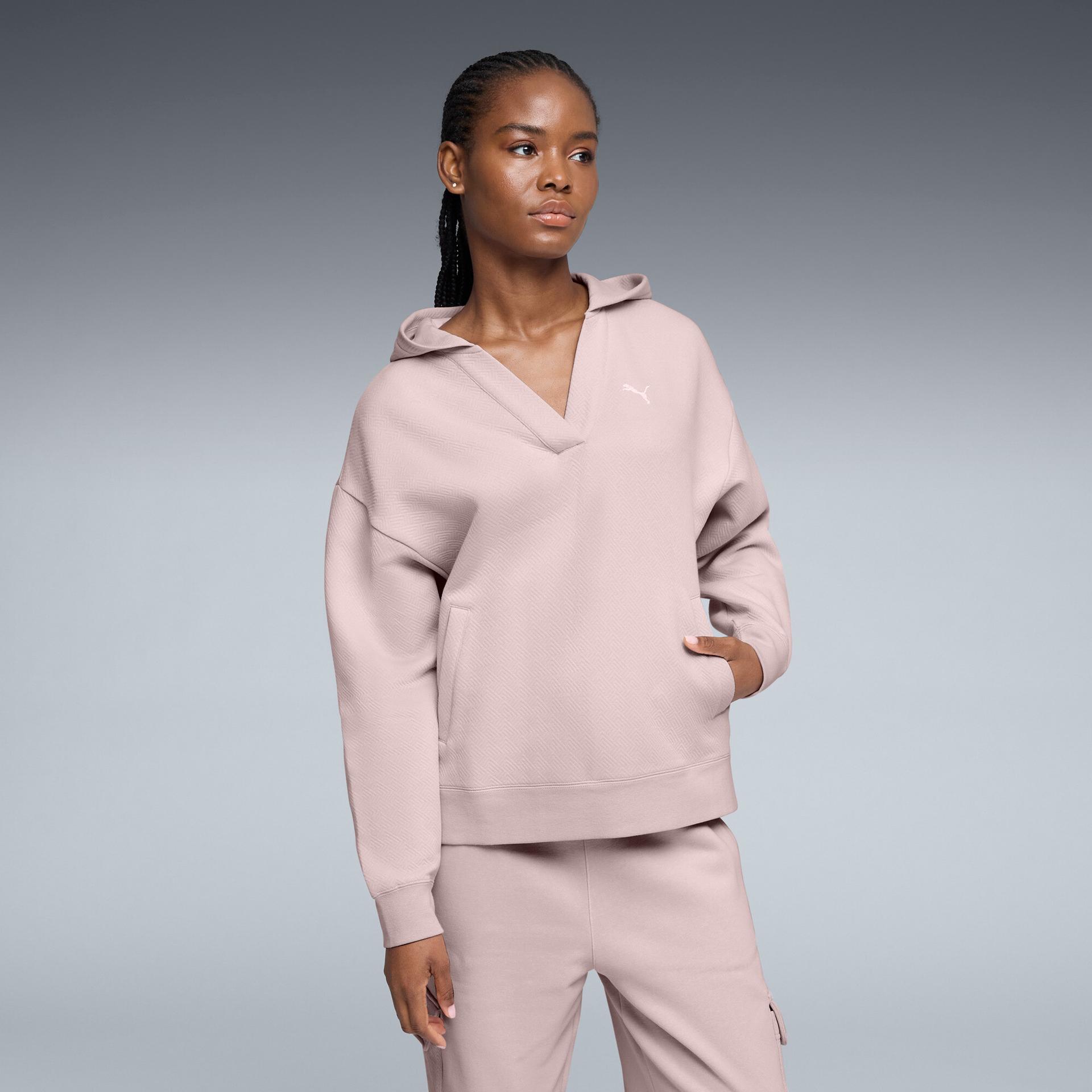 puma elevated essentials women's jacquard hoodie in pink, size l