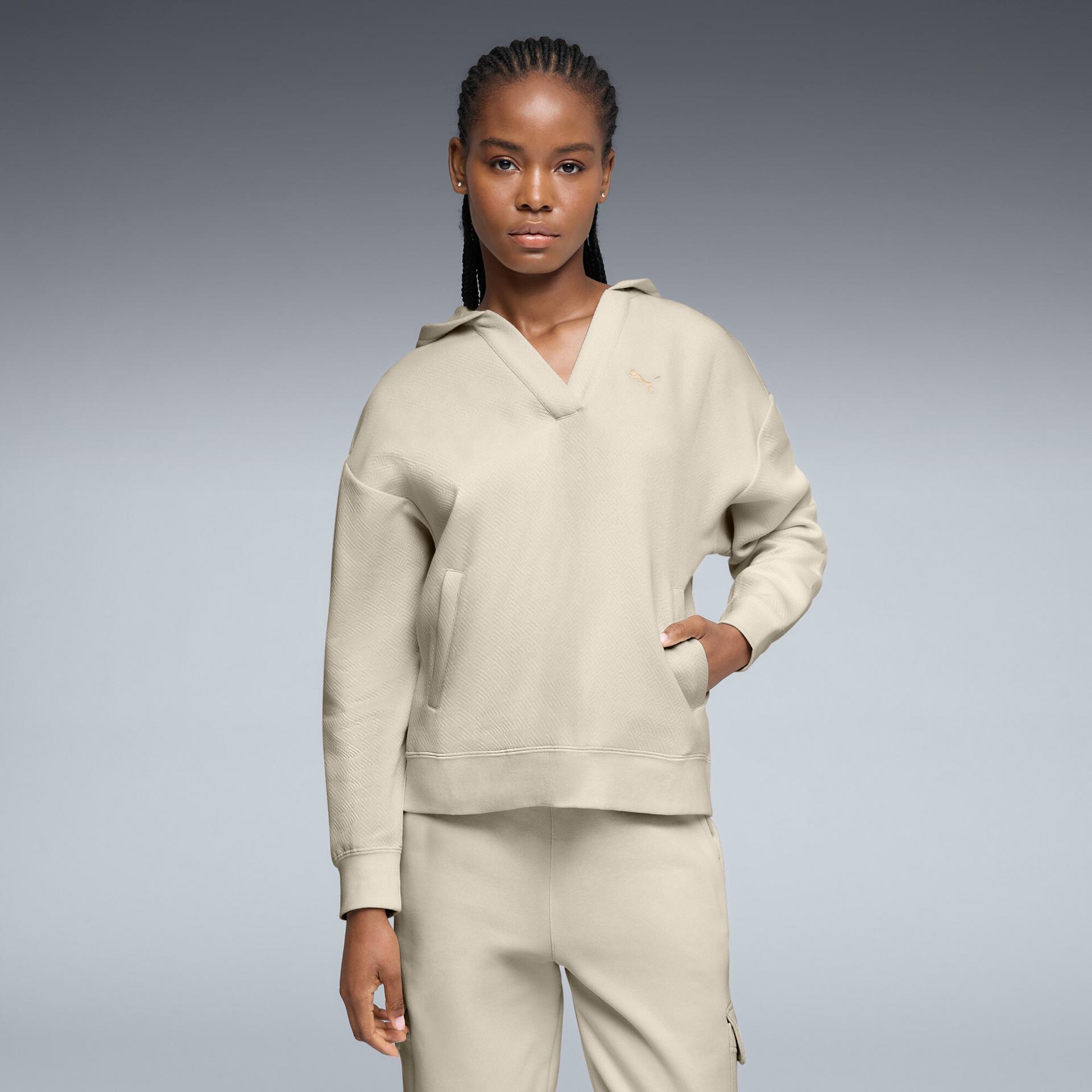 puma elevated essentials women's jacquard hoodie in white, size s
