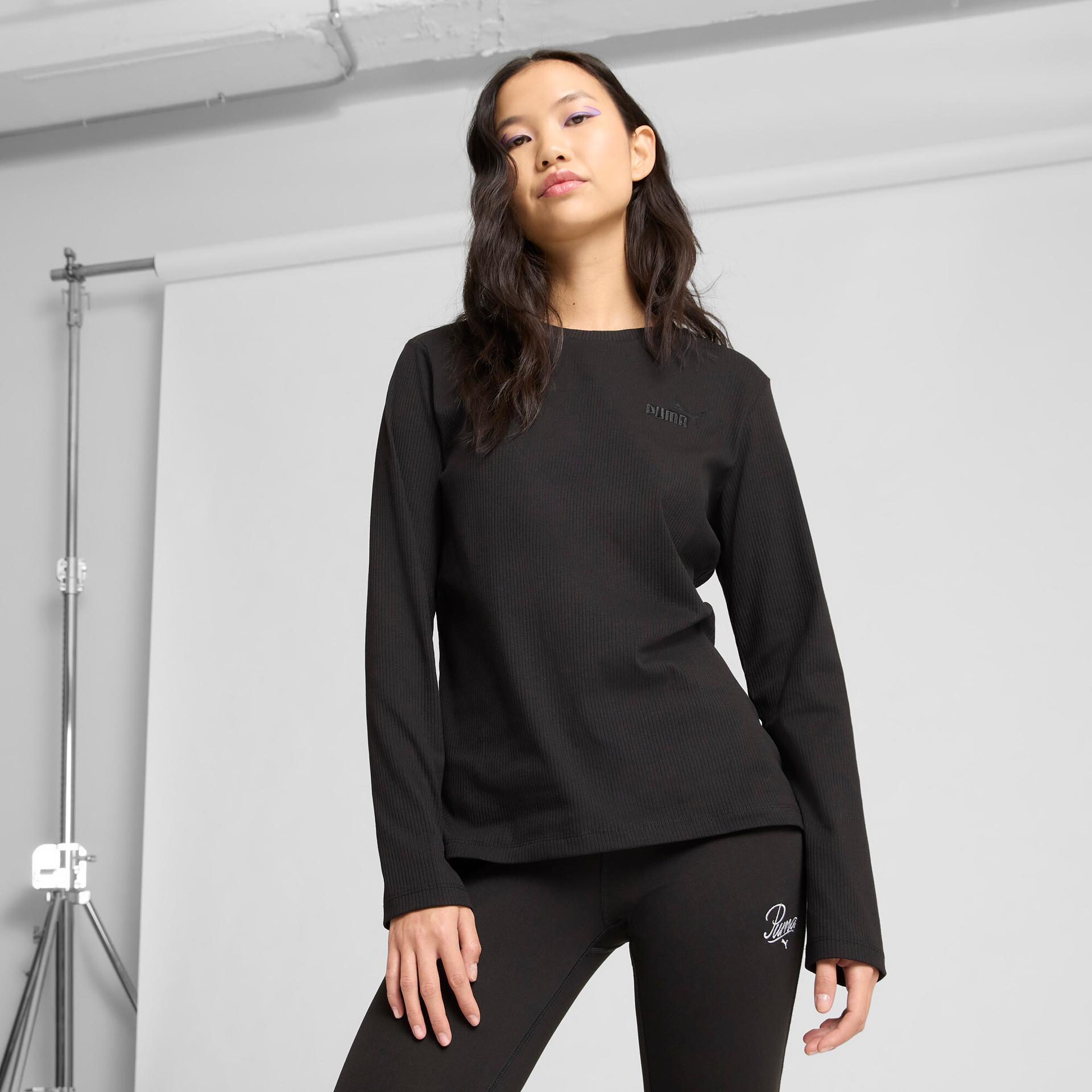 puma elevated essentials women's long sleeve t-shirt in black, size s