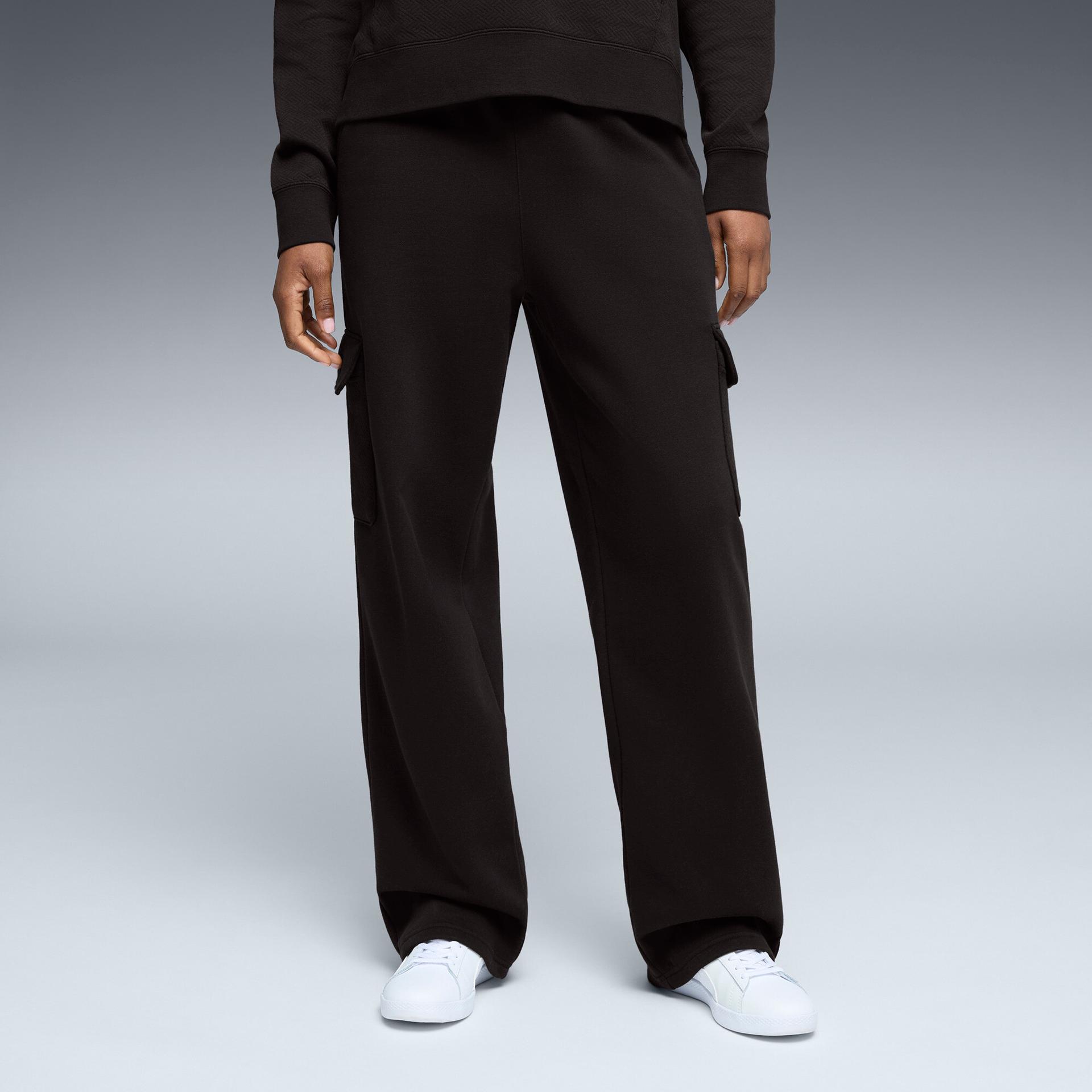 puma elevated essentials women's straight leg cargo pants in black, size xl