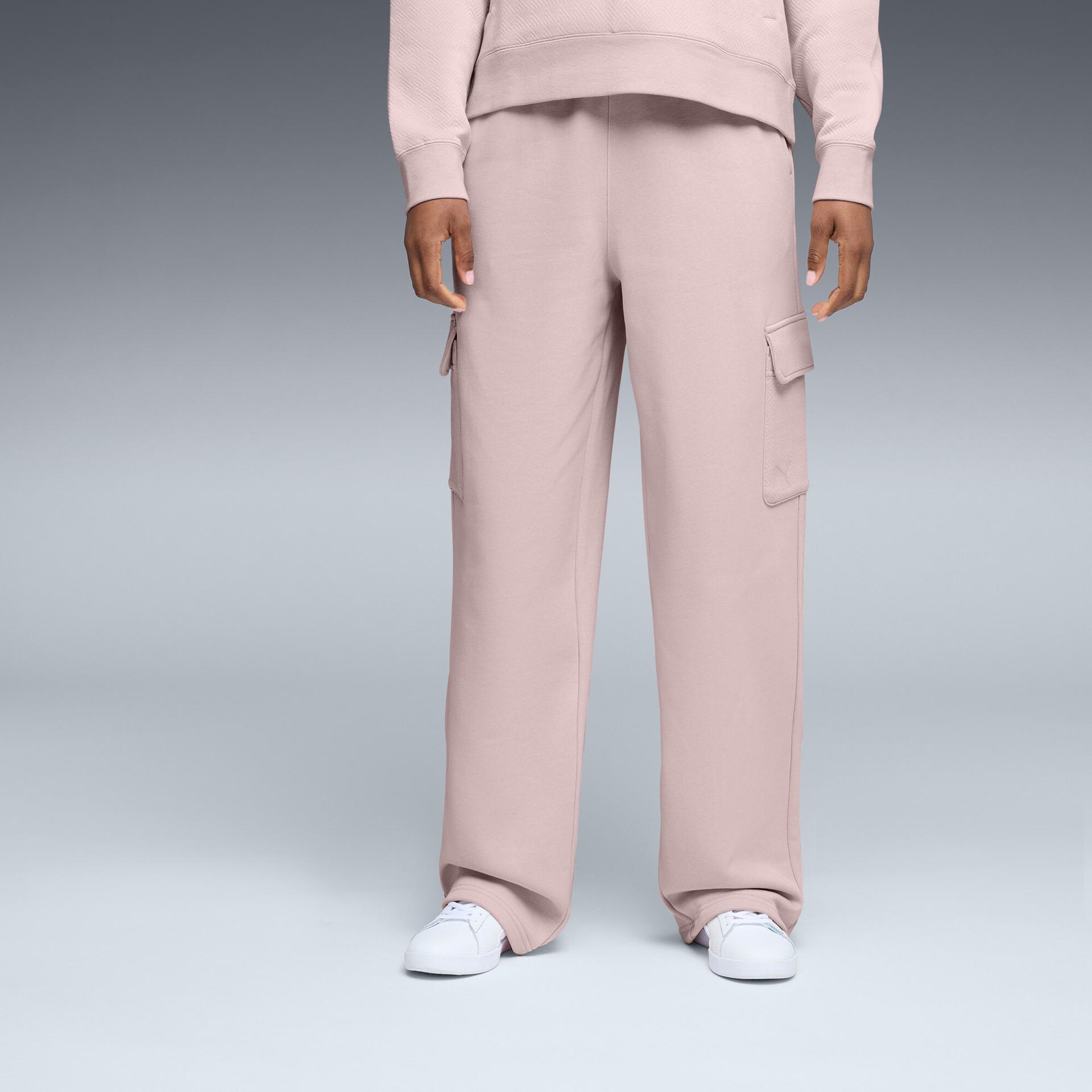 puma elevated essentials women's straight leg cargo pants in pink, size xxl