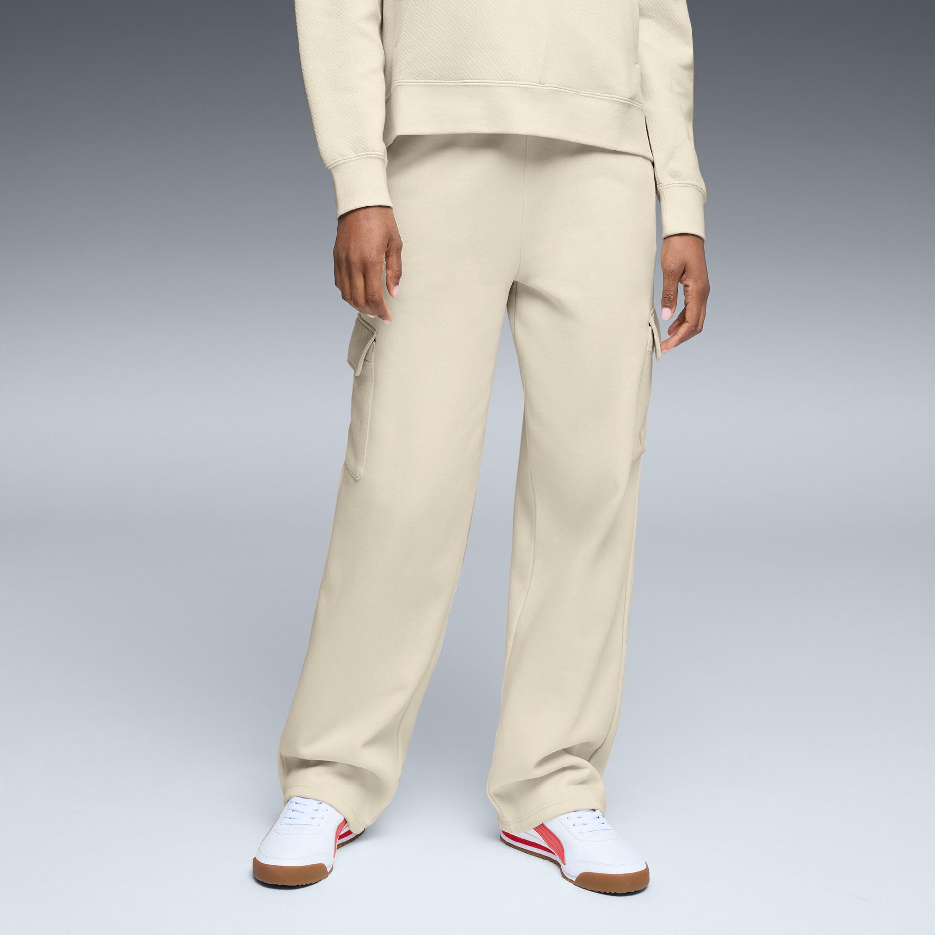 puma elevated essentials women's straight leg cargo pants in white, size xl