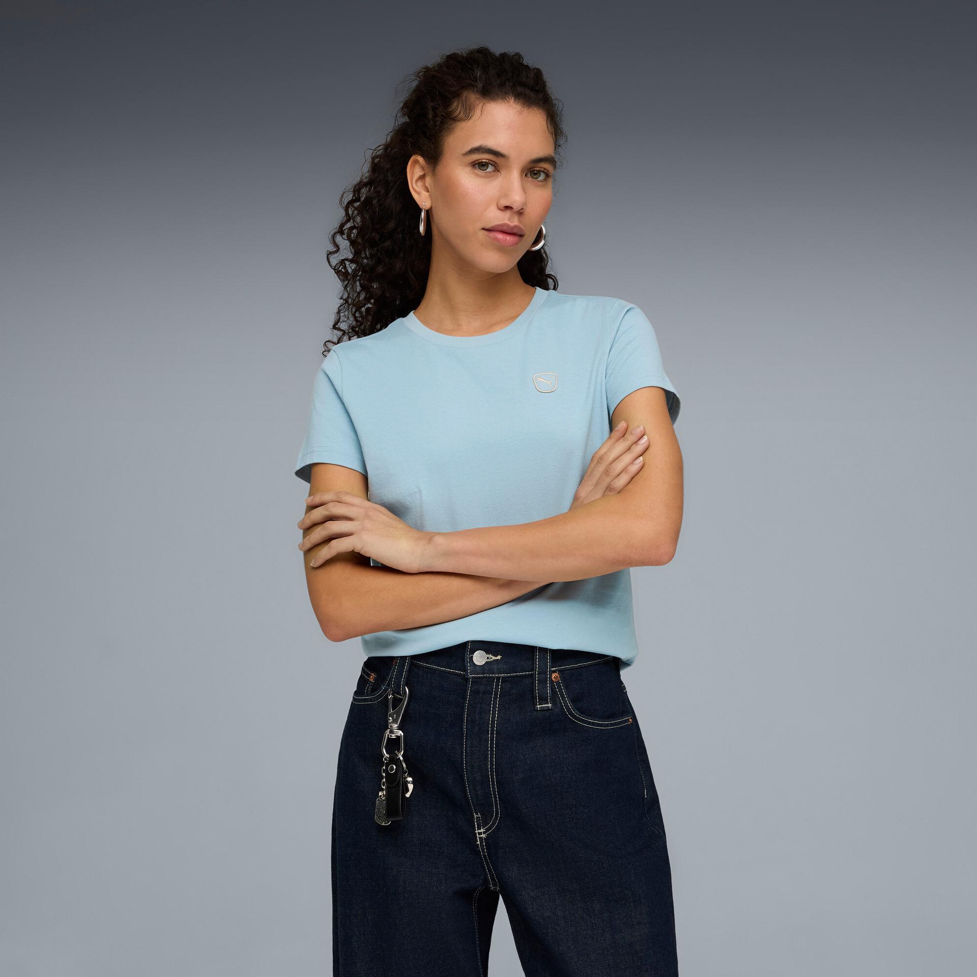 puma elevated essentials women's t-shirt in blue, size m