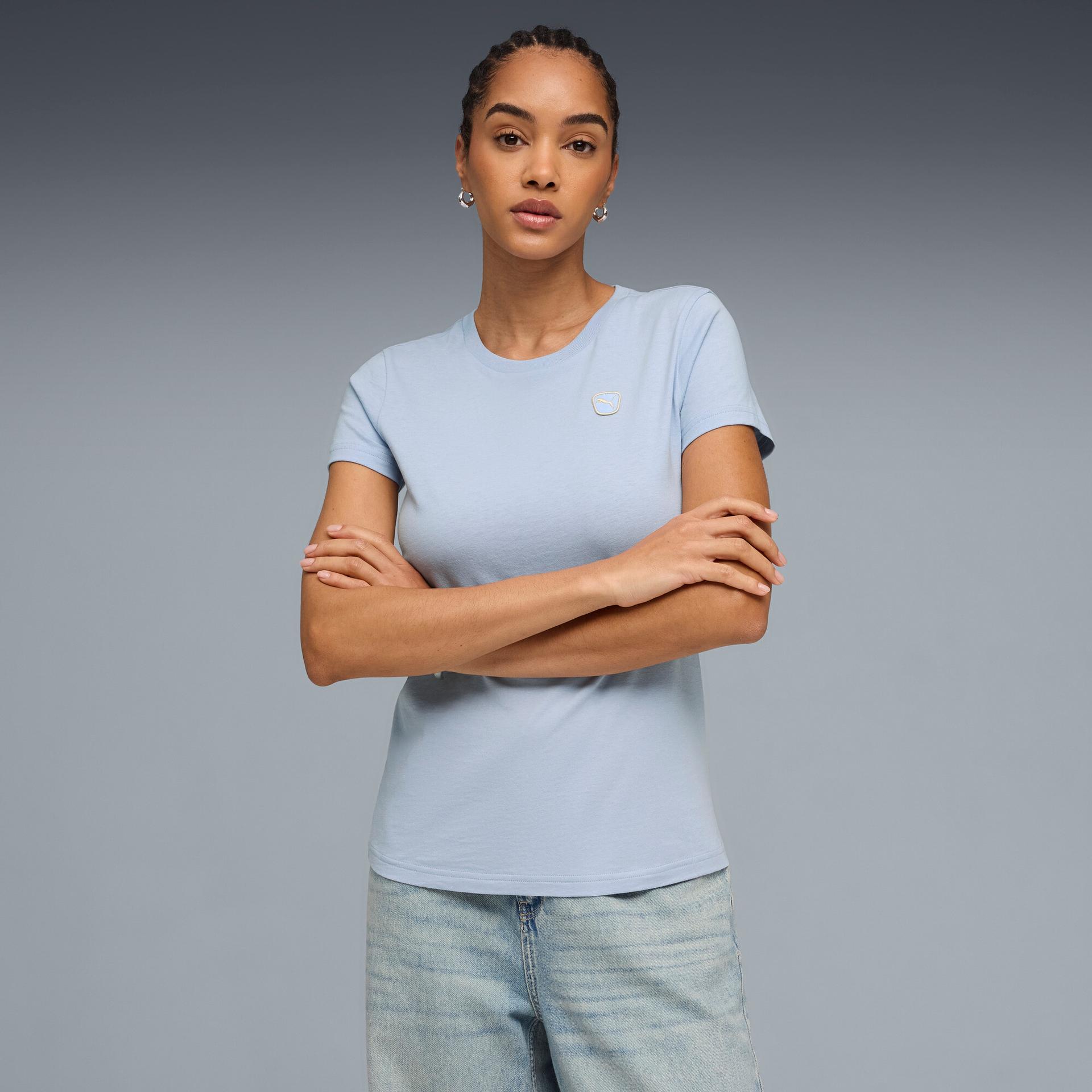 puma elevated essentials women's t-shirt in blue, size s