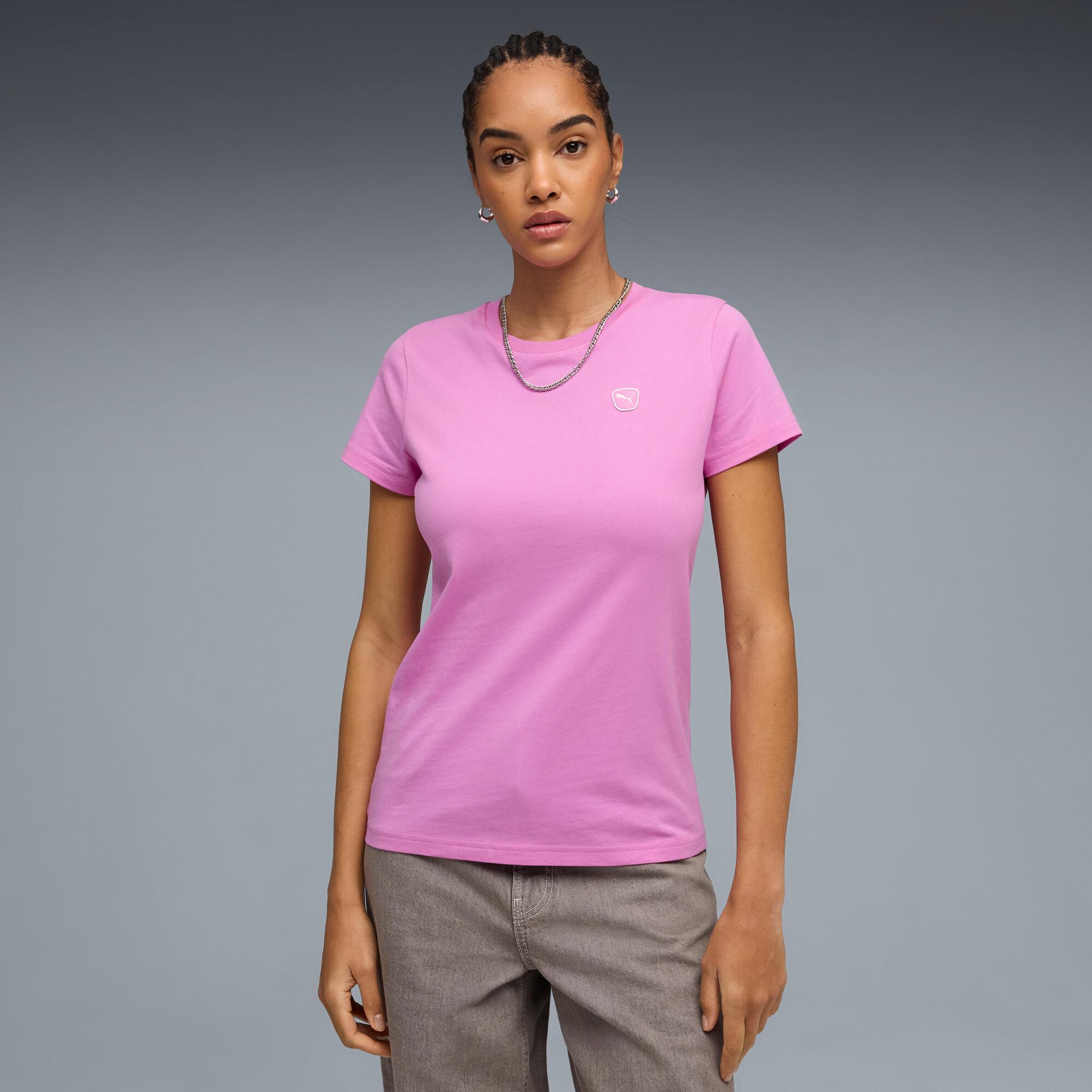 puma elevated essentials women's t-shirt in pink, size xs