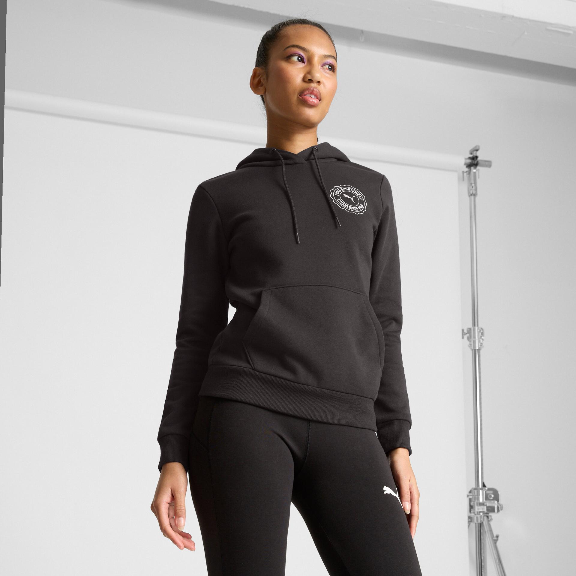 puma emblem women's hoodie in black, size xxs